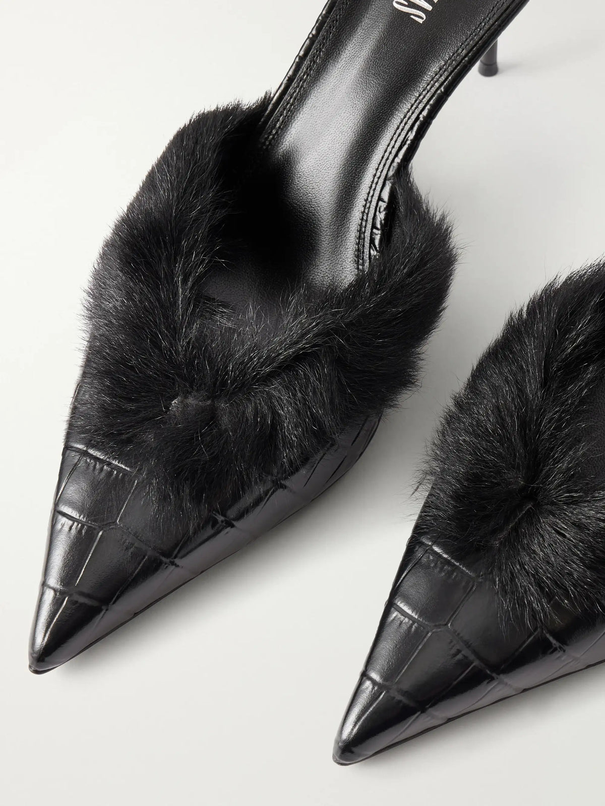 Paris Texas Lidia 70 Plush-trimmed Croc-effect Leather Pumps