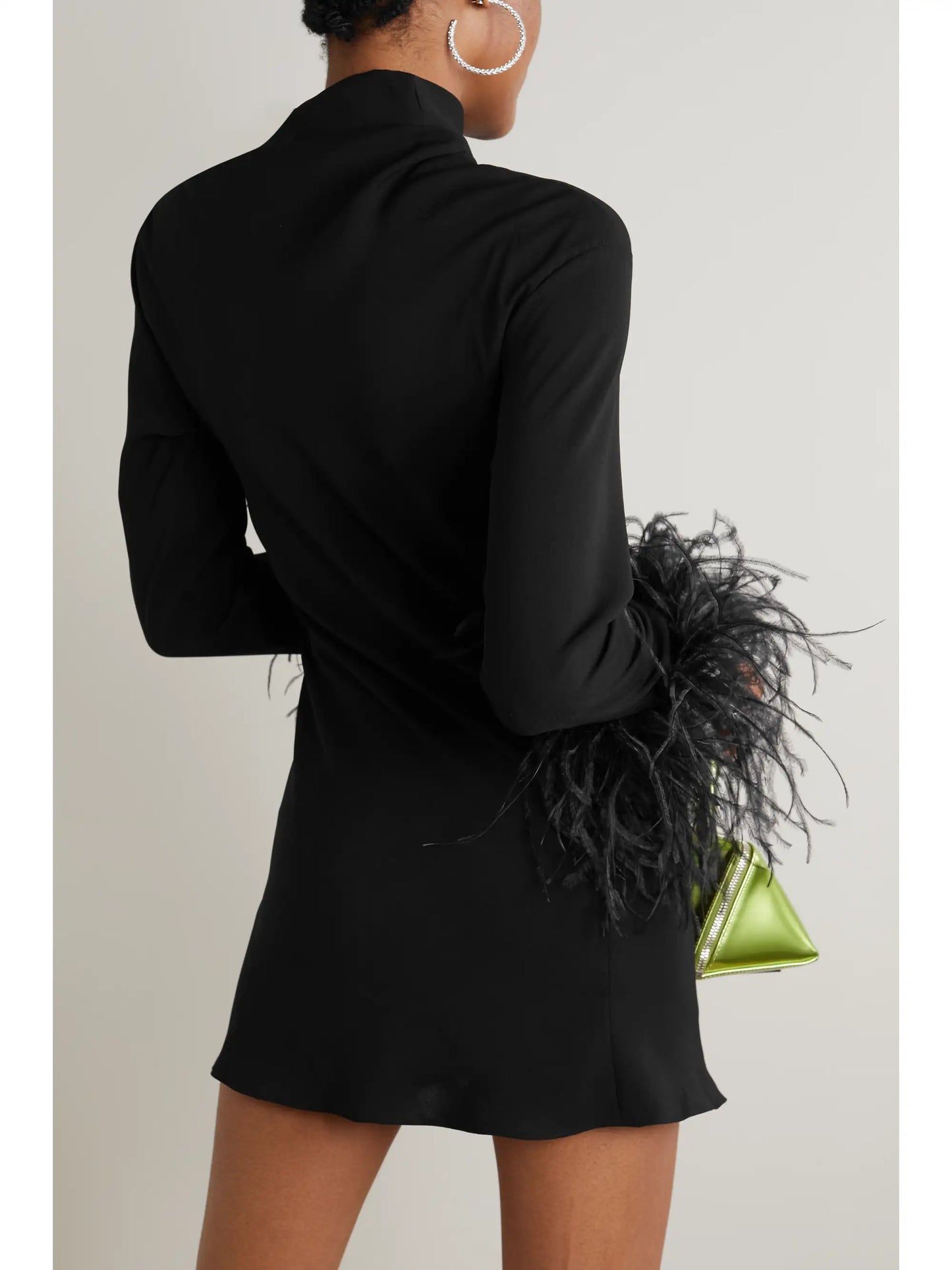 Adelaide One-shoulder Feather-trimmed Crepe Mini Dress
