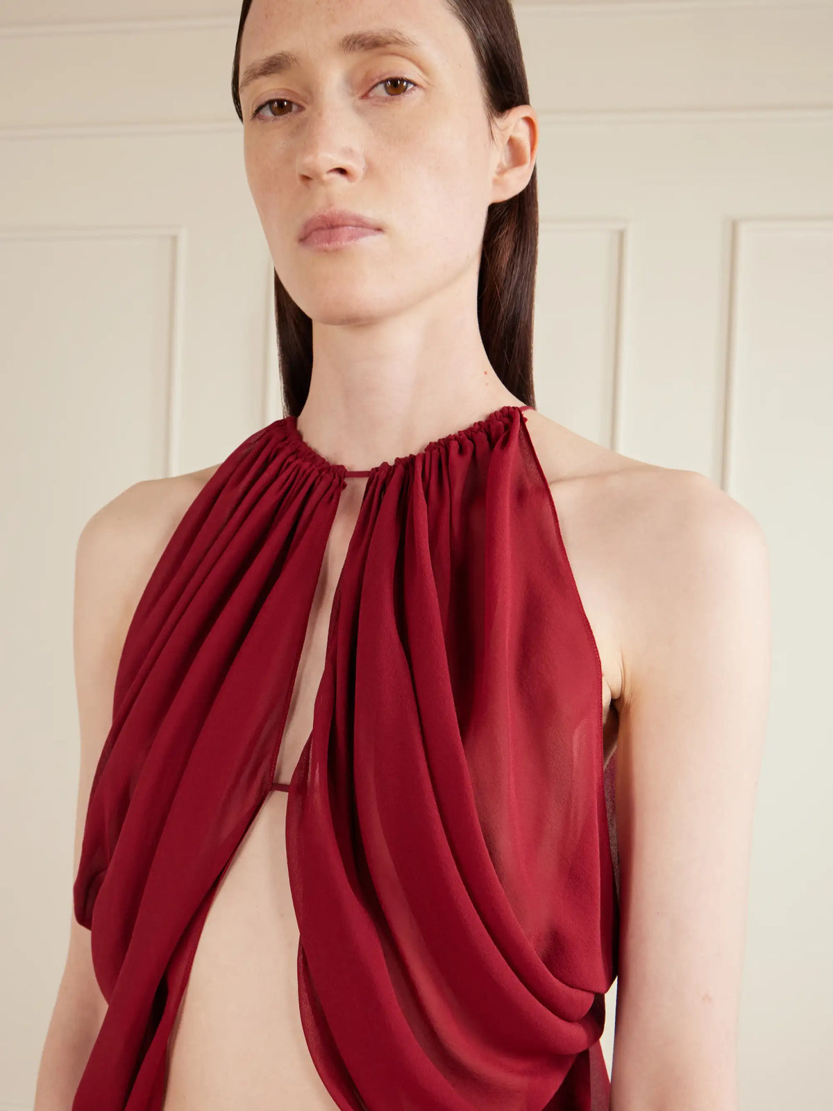 AFLALO Reysa Ruched Silk-crepe Top