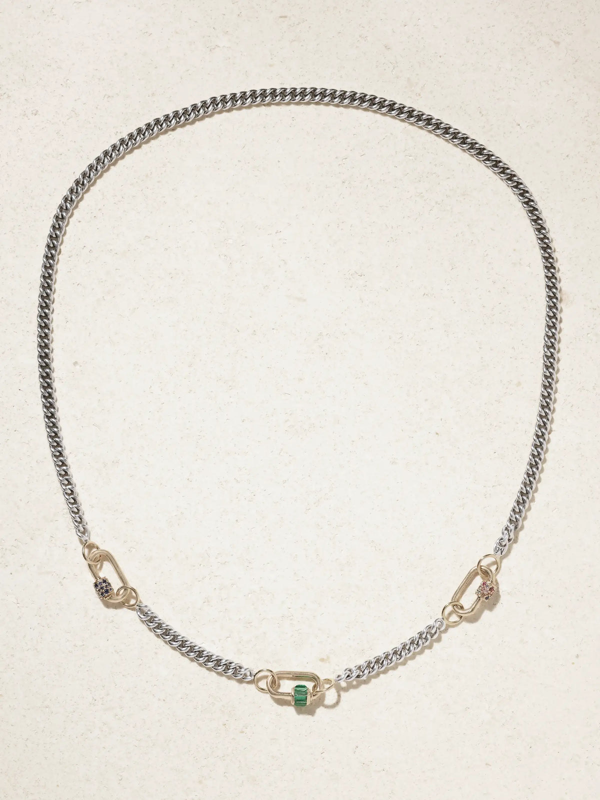 Babylock Sterling Silver And 14-karat Gold, Emerald And Sapphire Necklace