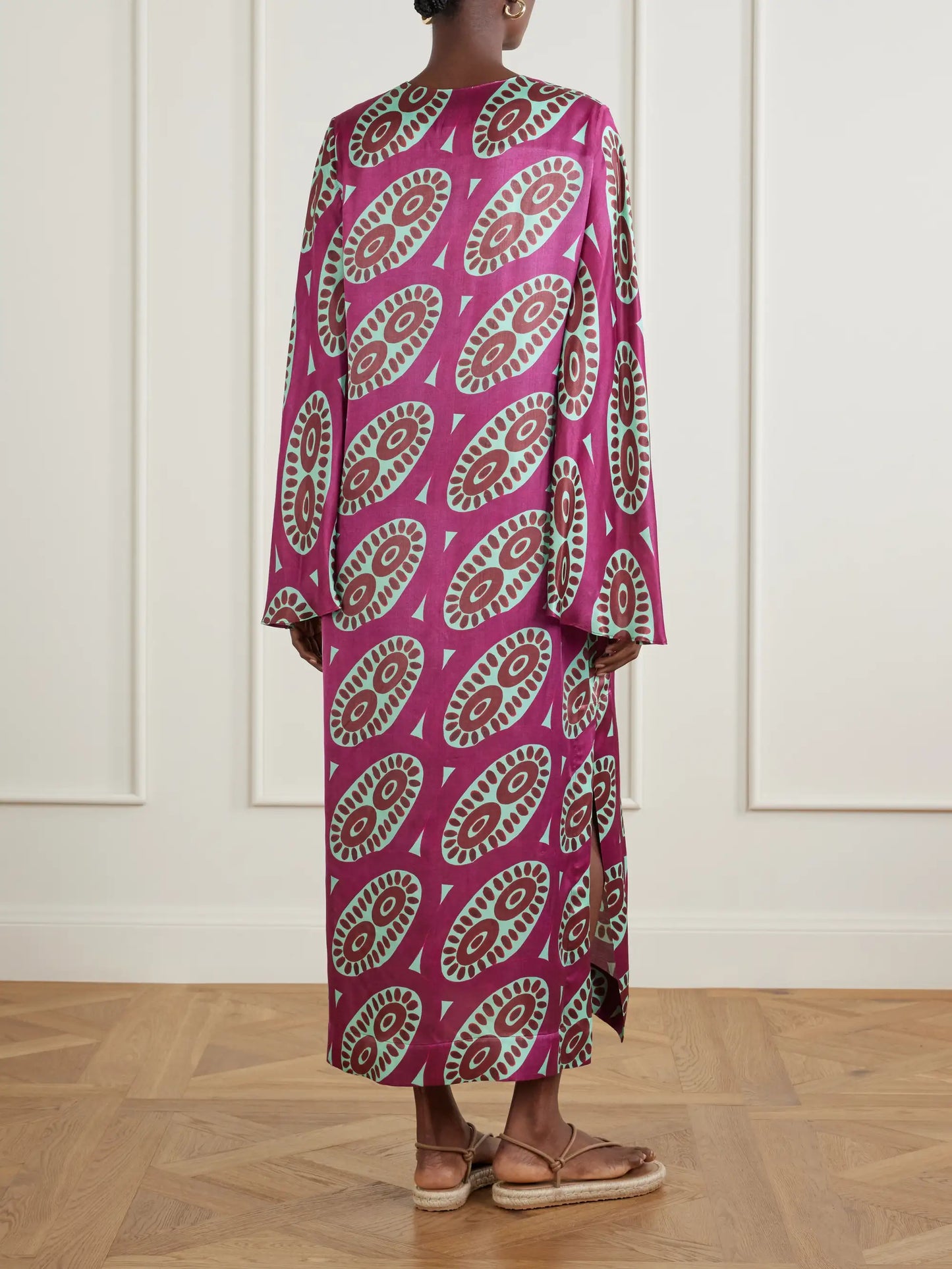Selene Printed Silk-blend Satin Kaftan