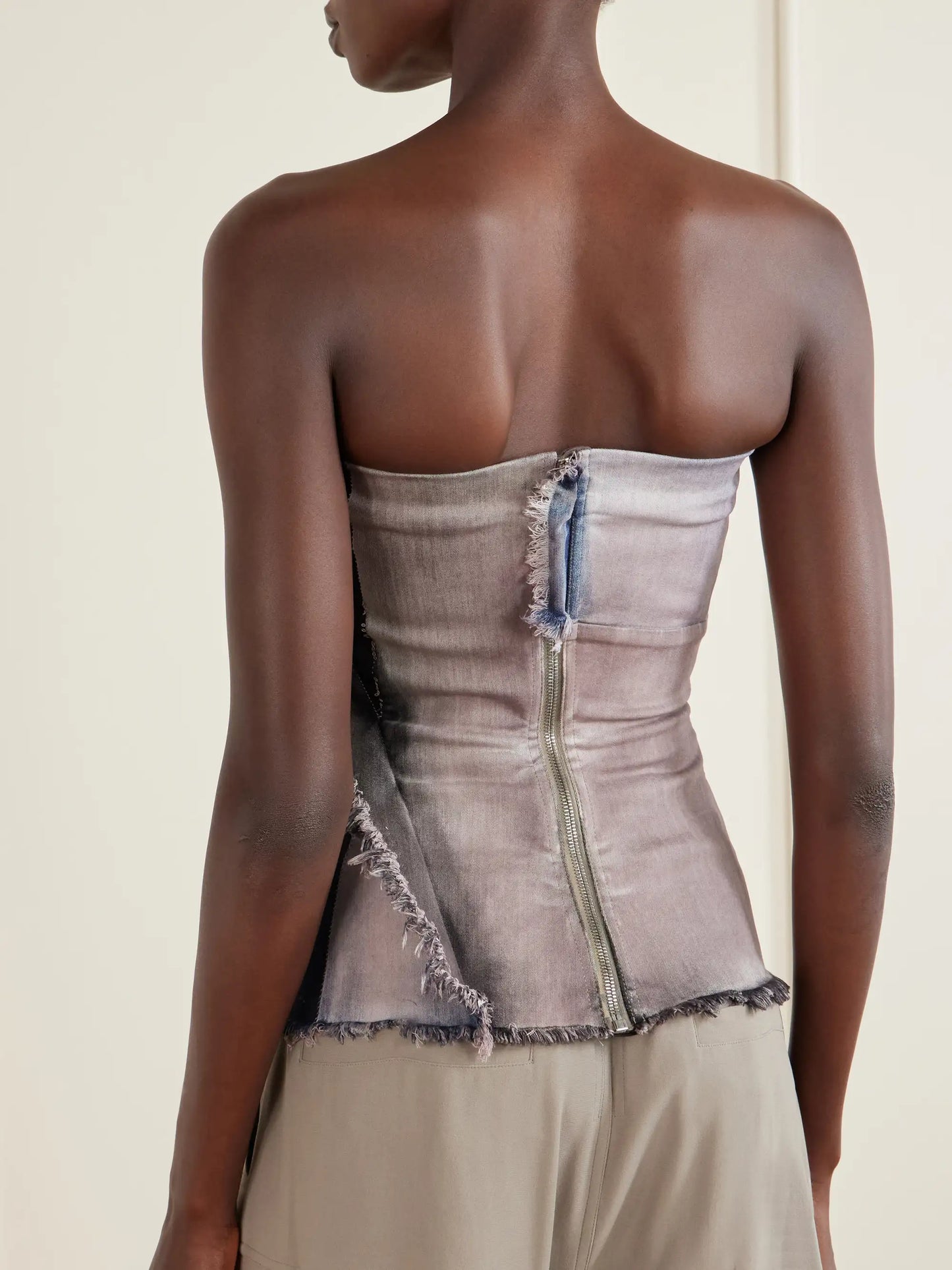 Frayed Denim Bustier Top