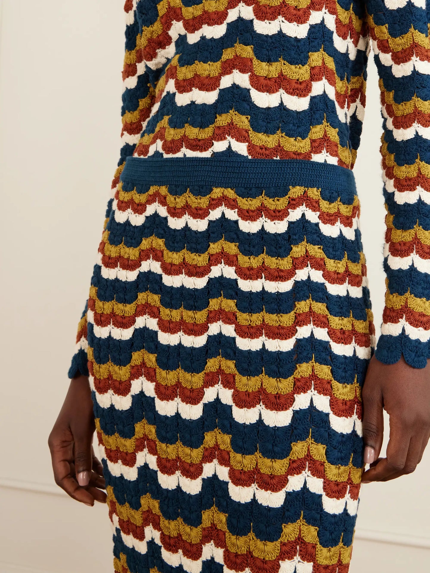 Lucero Striped Crocheted Cotton Midi Skirt