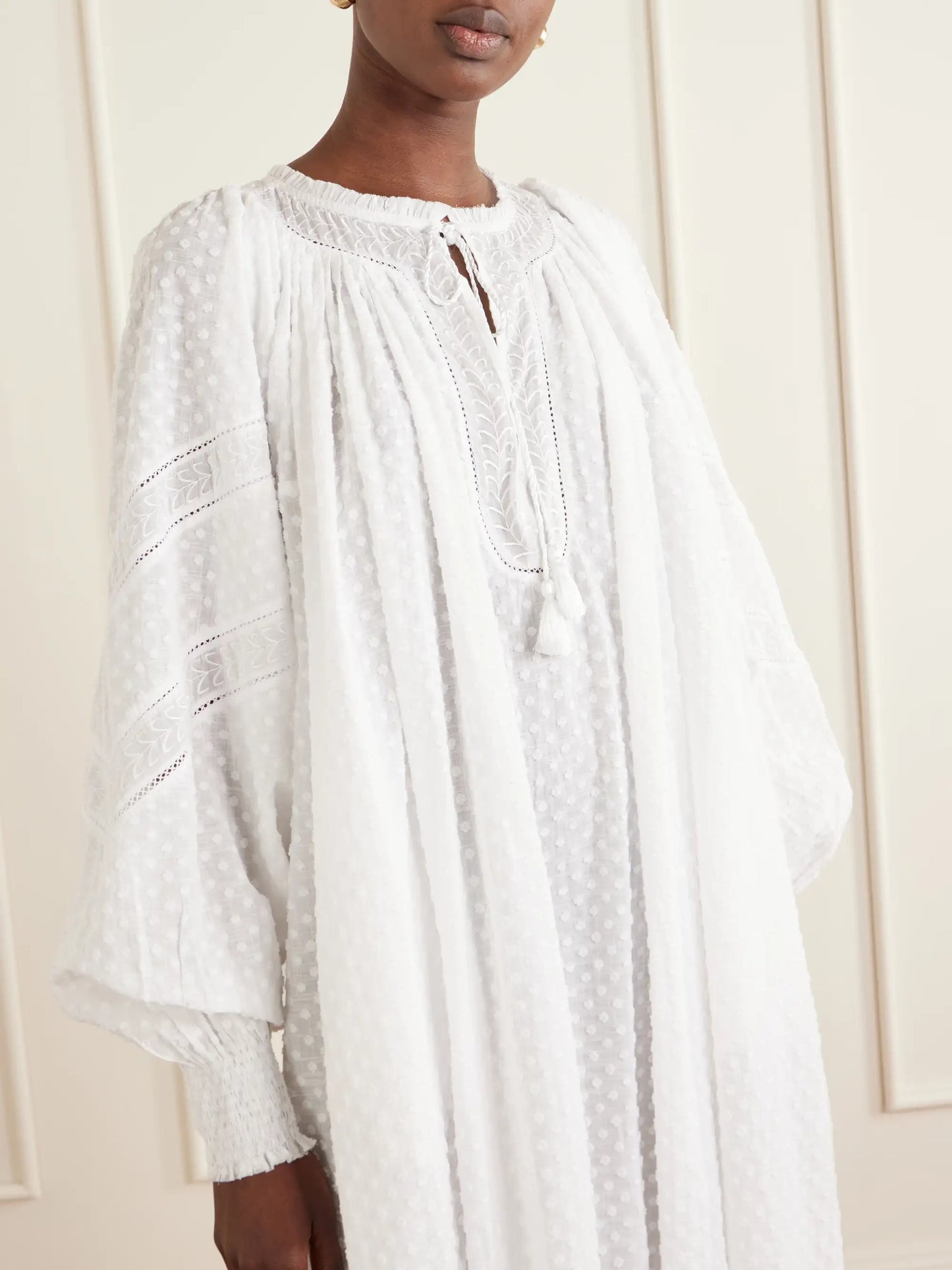 Vladia Ruffled Embroidered Cotton Maxi Dress