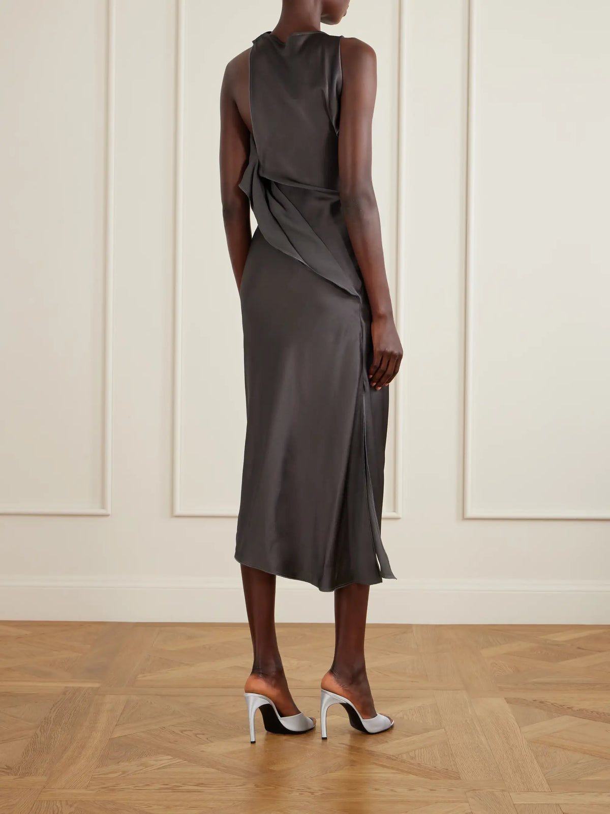 Draped Satin Midi Dress
