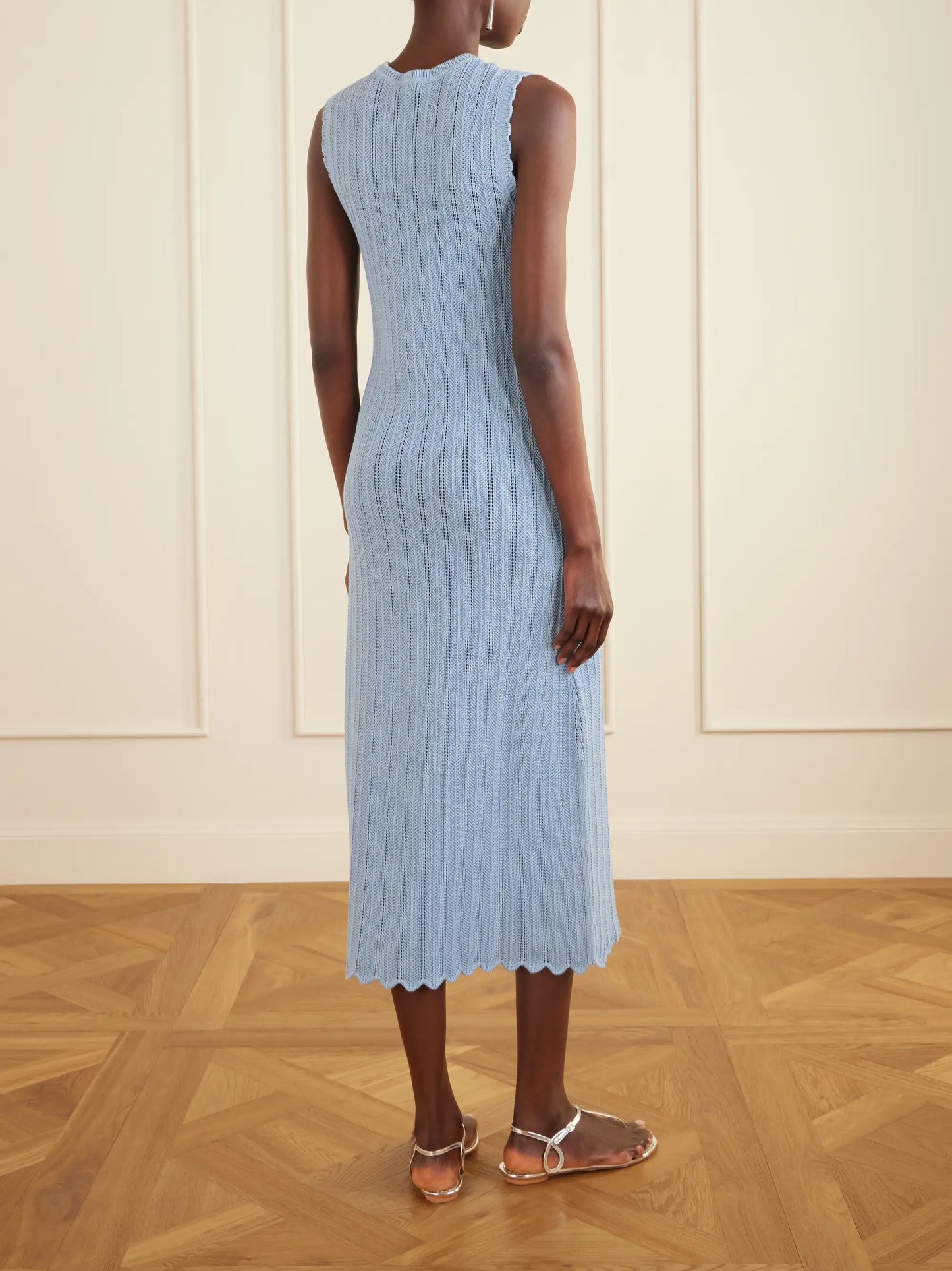 Sissi Scalloped Open-knit Organic Cotton Dress