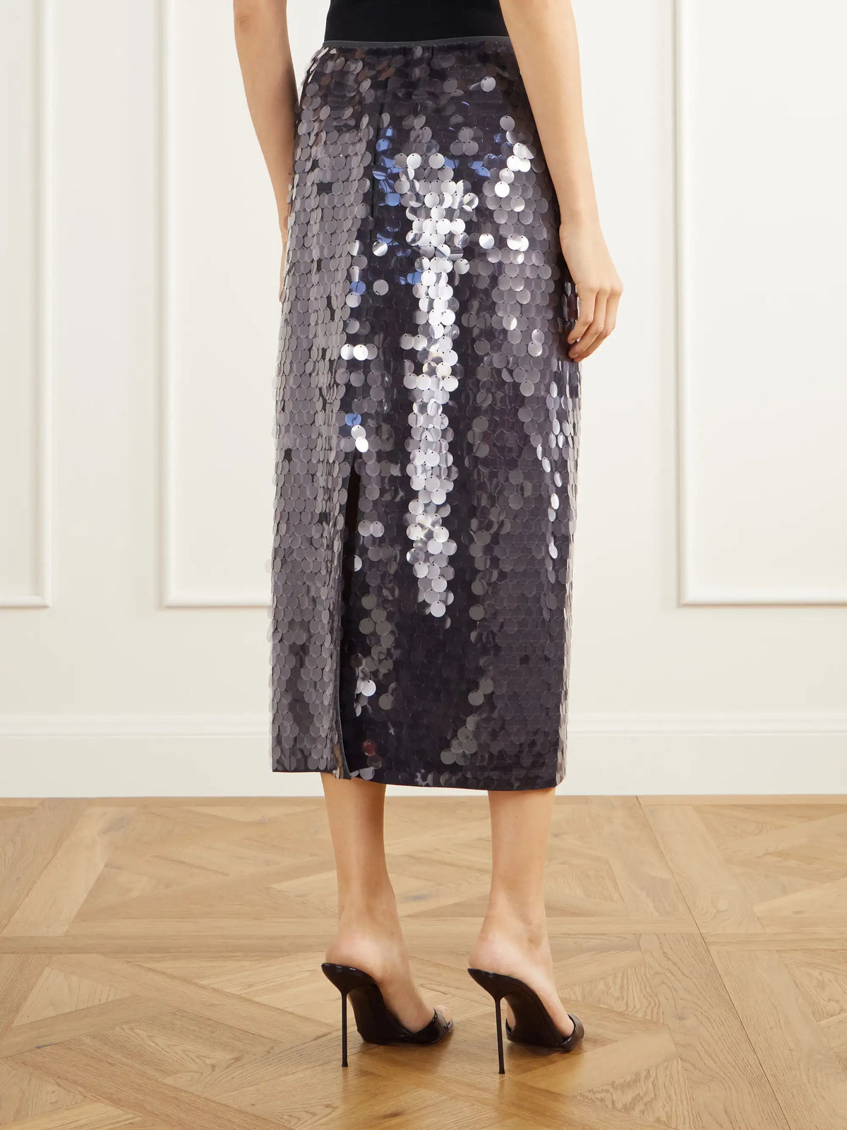 Tibi Sequined Organza Midi Skirt