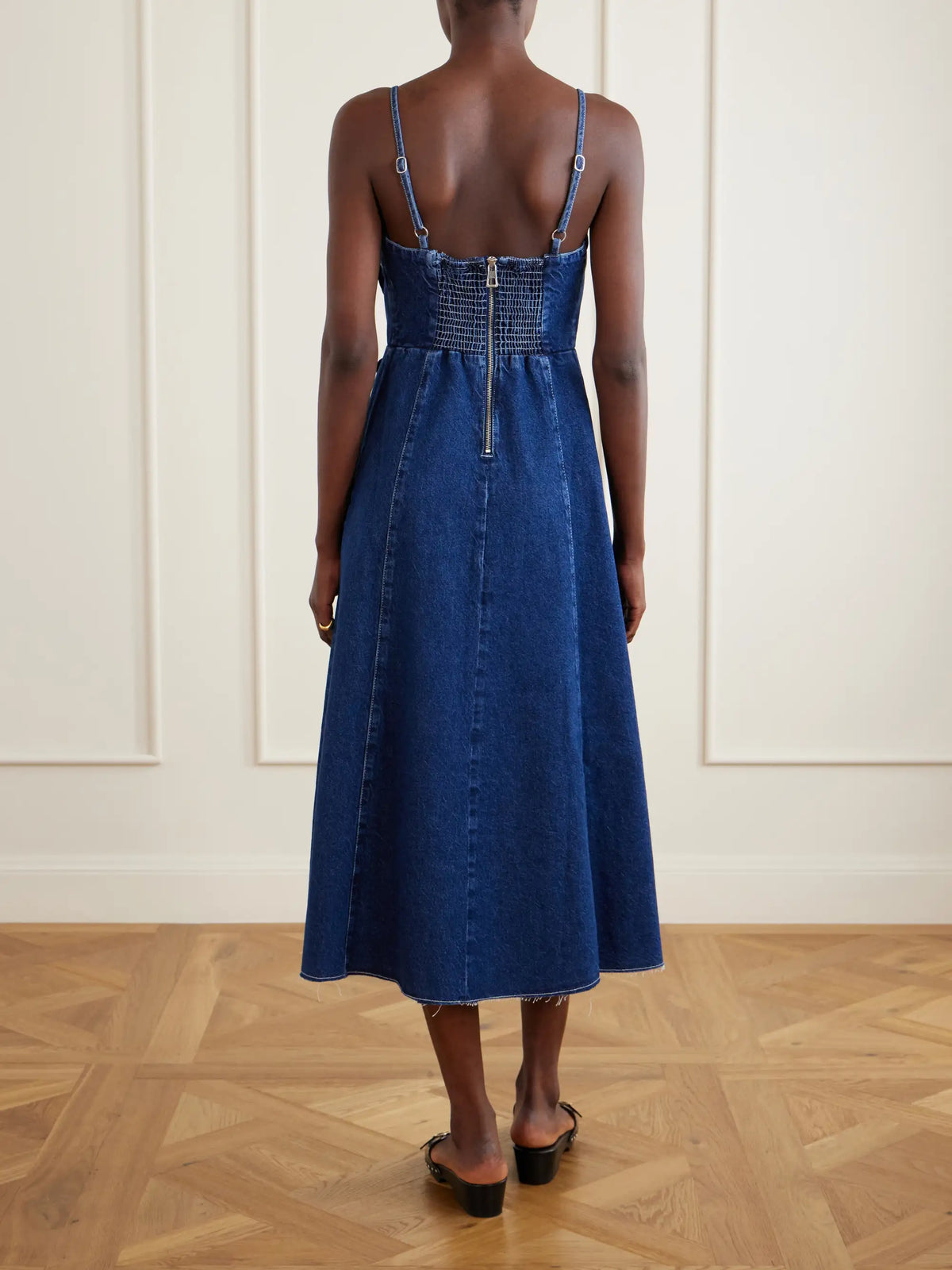 Farm Rio Floral-appliquéd Denim Midi Dress