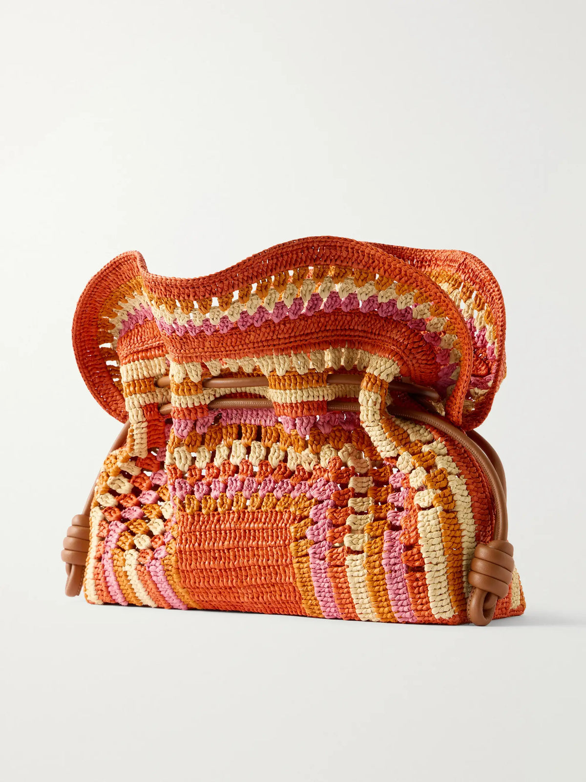 + Paula's Ibiza Flamenco Mini Leather-trimmed Crocheted Raffia Clutch