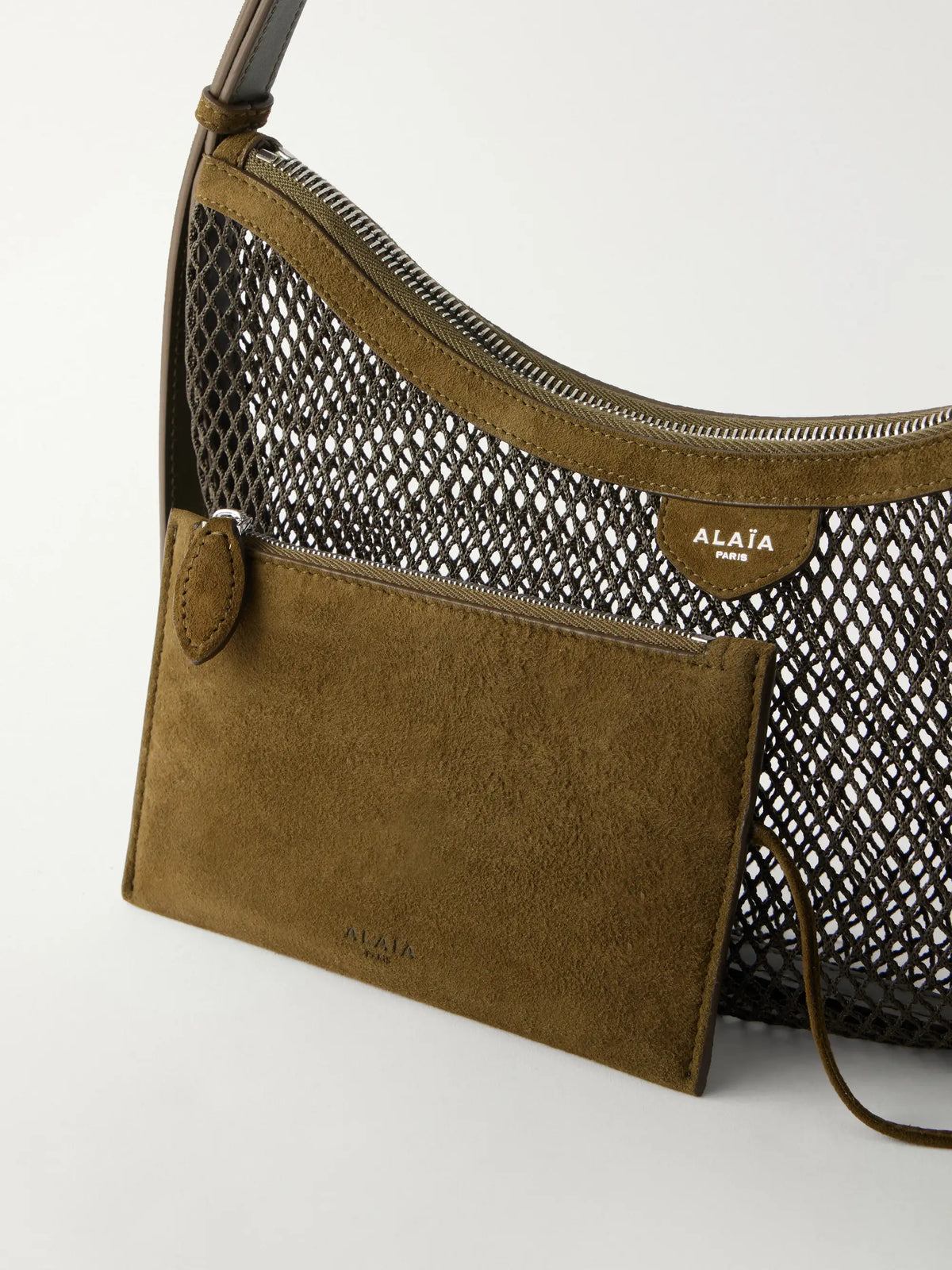 Demi Lune Suede-trimmed Mesh Shoulder Bag