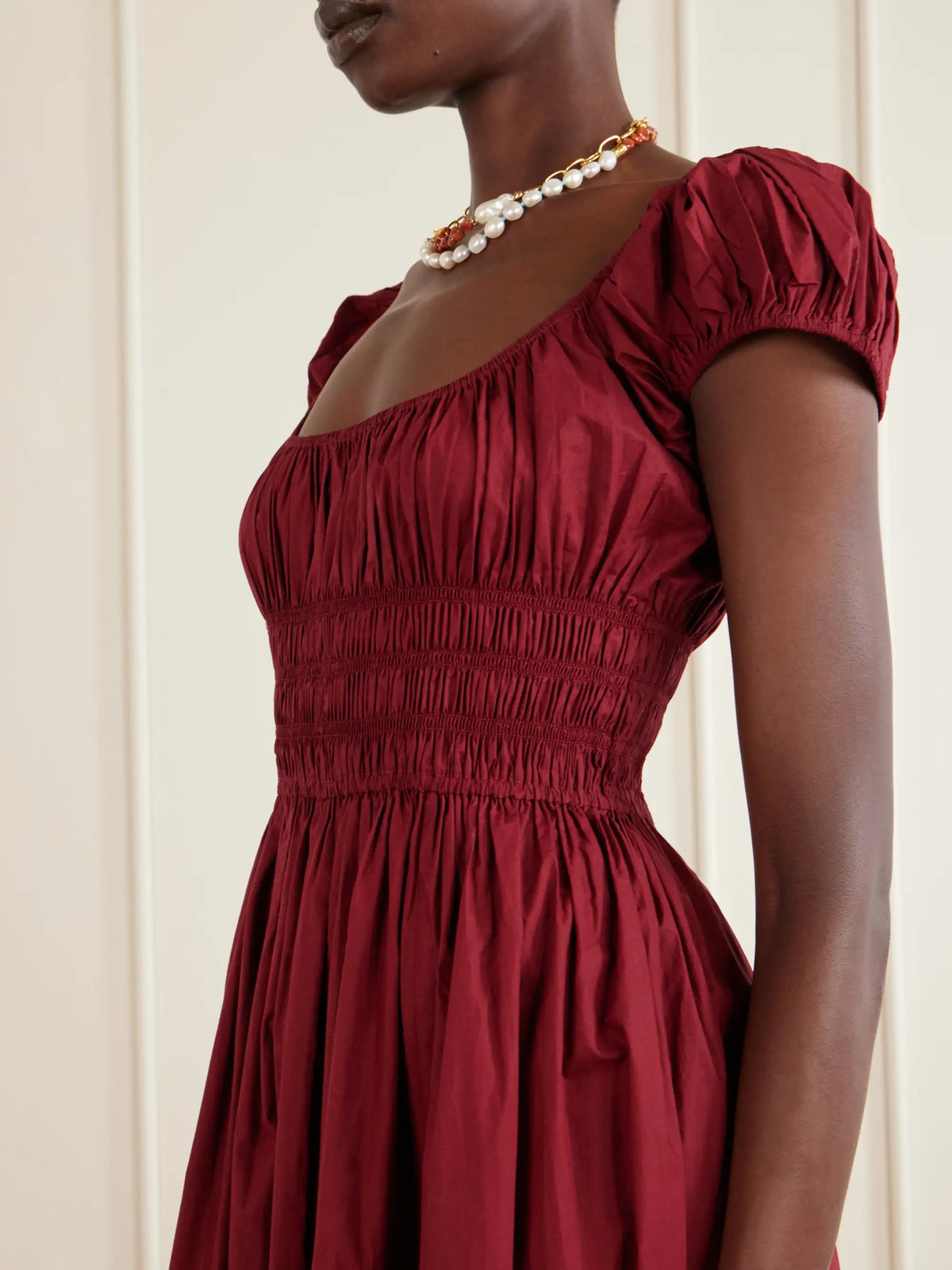 Quinley Shirred Organic Cotton-voile Midi Dress