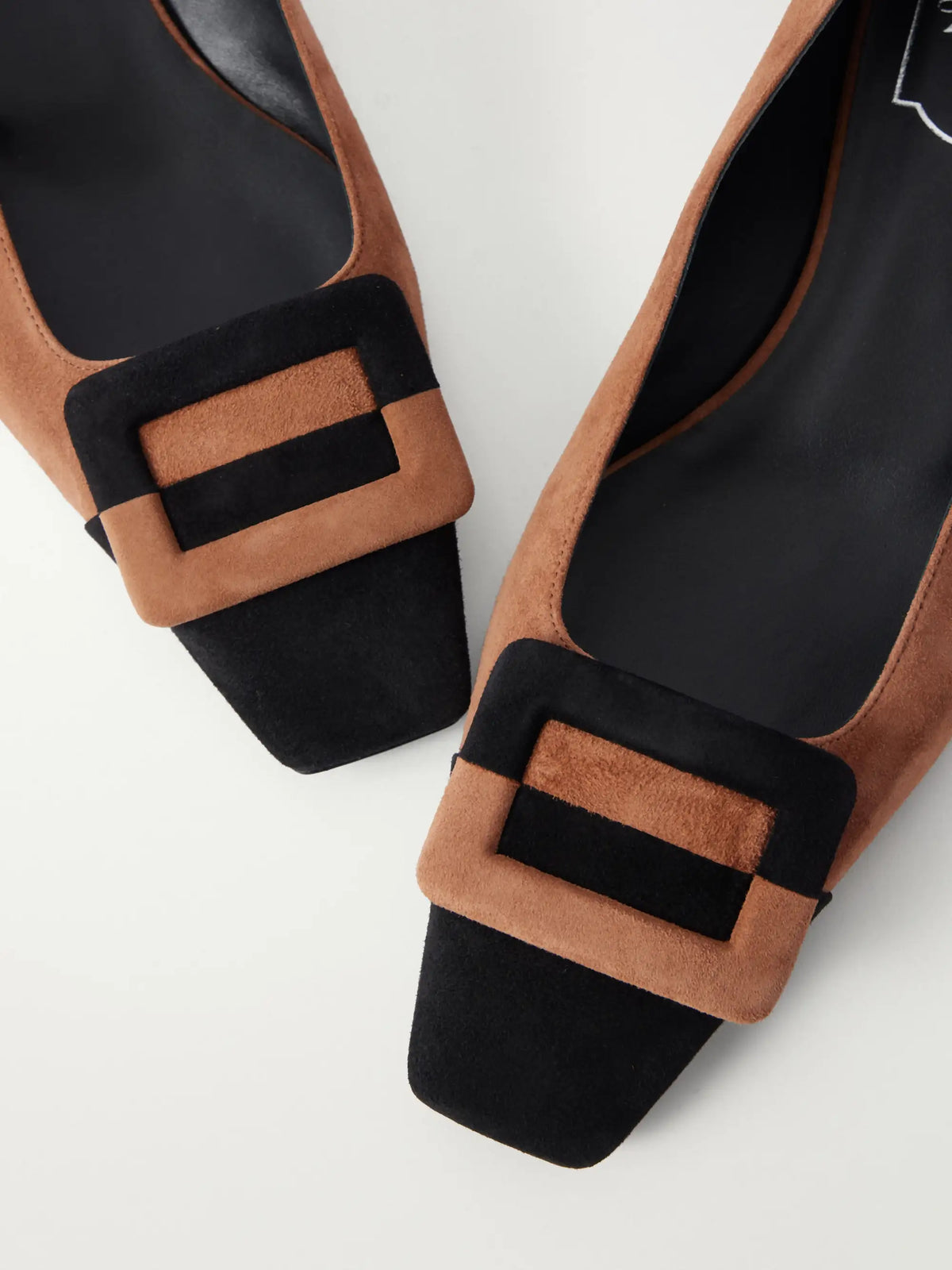 Belle Vivier Buckled Two-tone Suede Ballet Flats