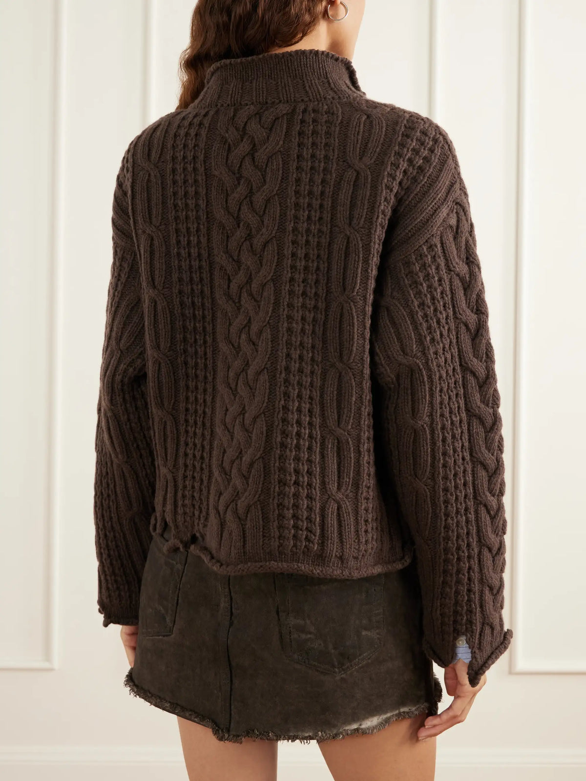 MFPEN Shatter Cropped Distressed Cable-knit Wool And Cashmere-blend Sweater