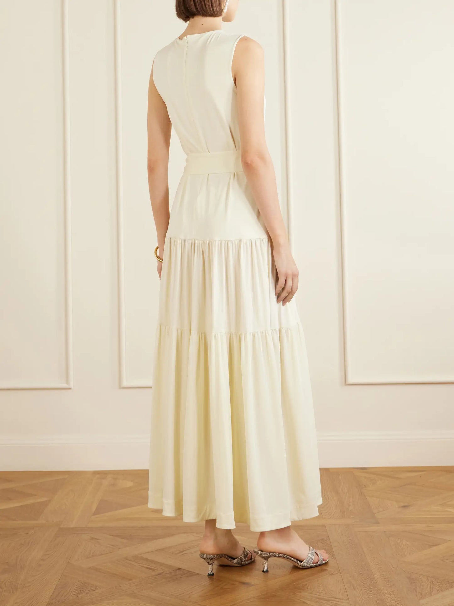 Liza Belted Tiered Gathered Jersey Maxi Dress