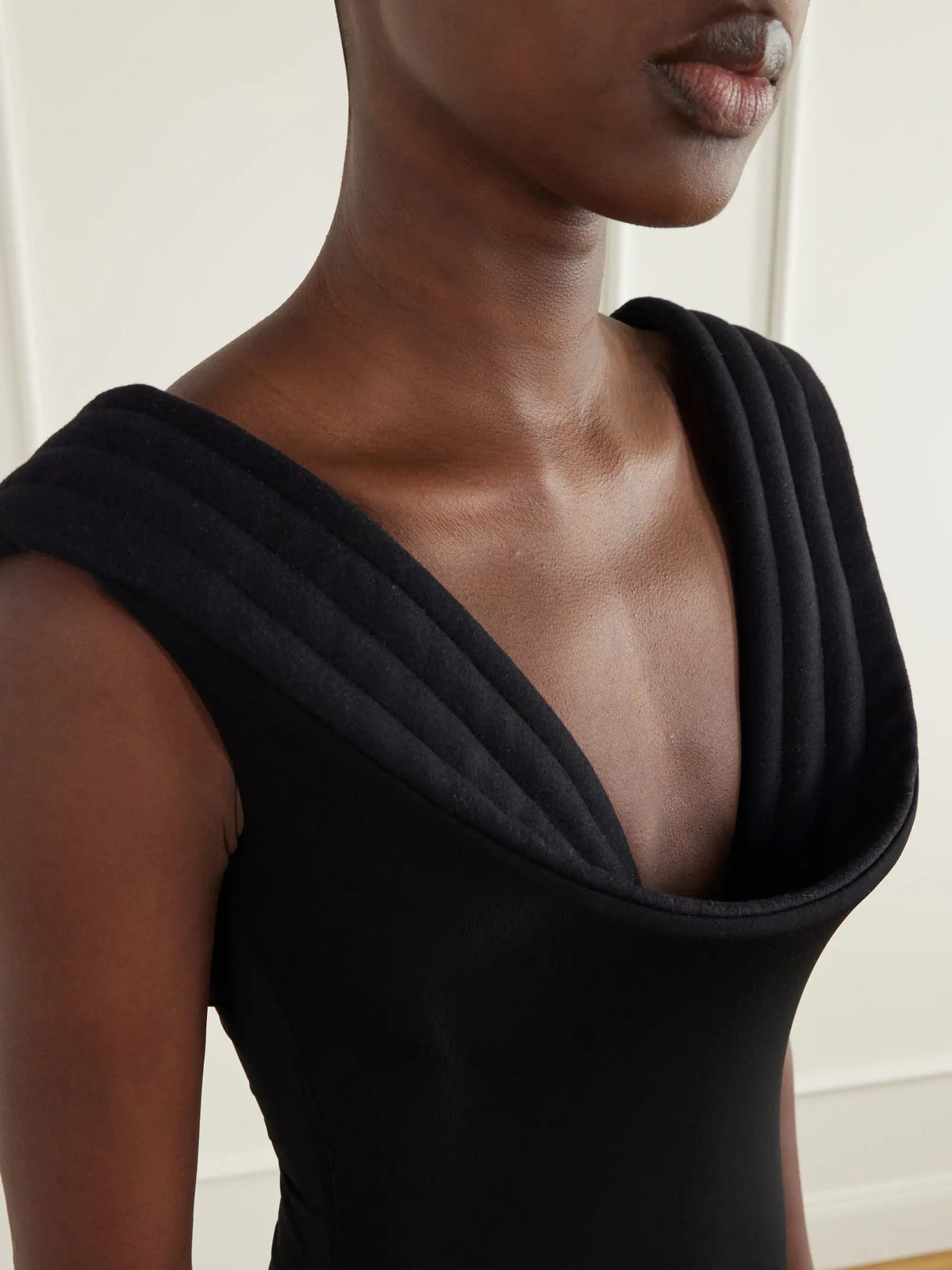 Jean Paul Gaultier Wool-trimmed Stretch-crepe Jersey Bodysuit