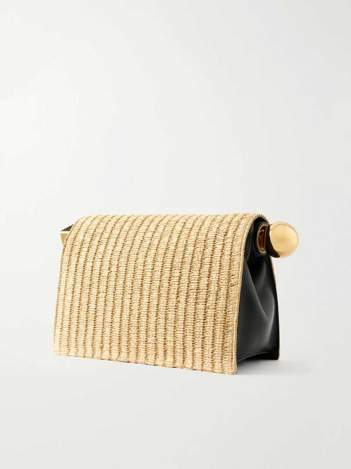 La Plage Leather-trimmed Raffia-effect Clutch