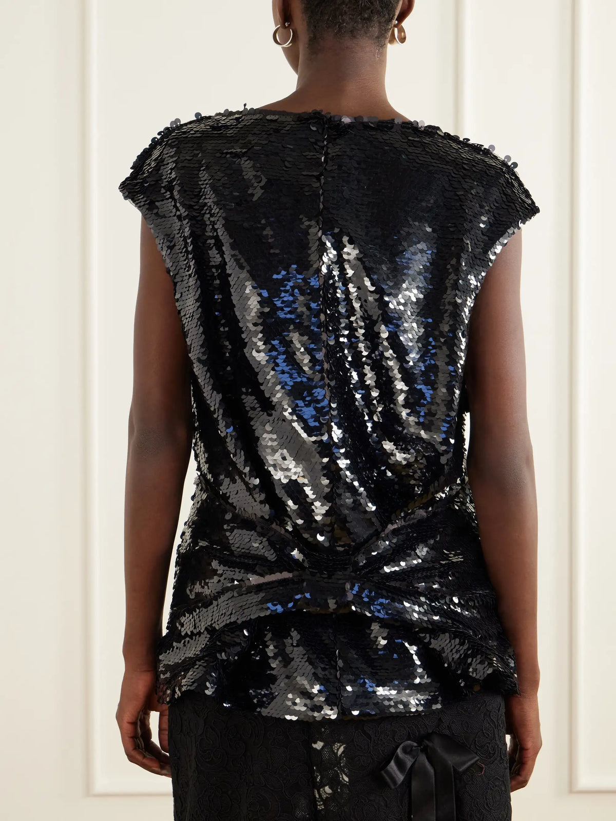Simone Rocha Bow-detail Sequin-embellished Mesh Blouse