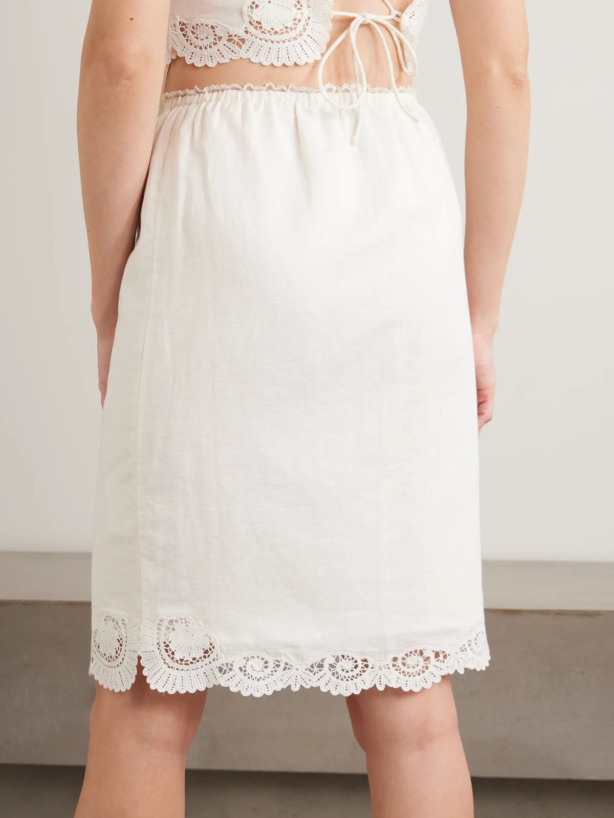 Posse Darya Lace-trimmed Linen And Cotton-blend Midi Skirt