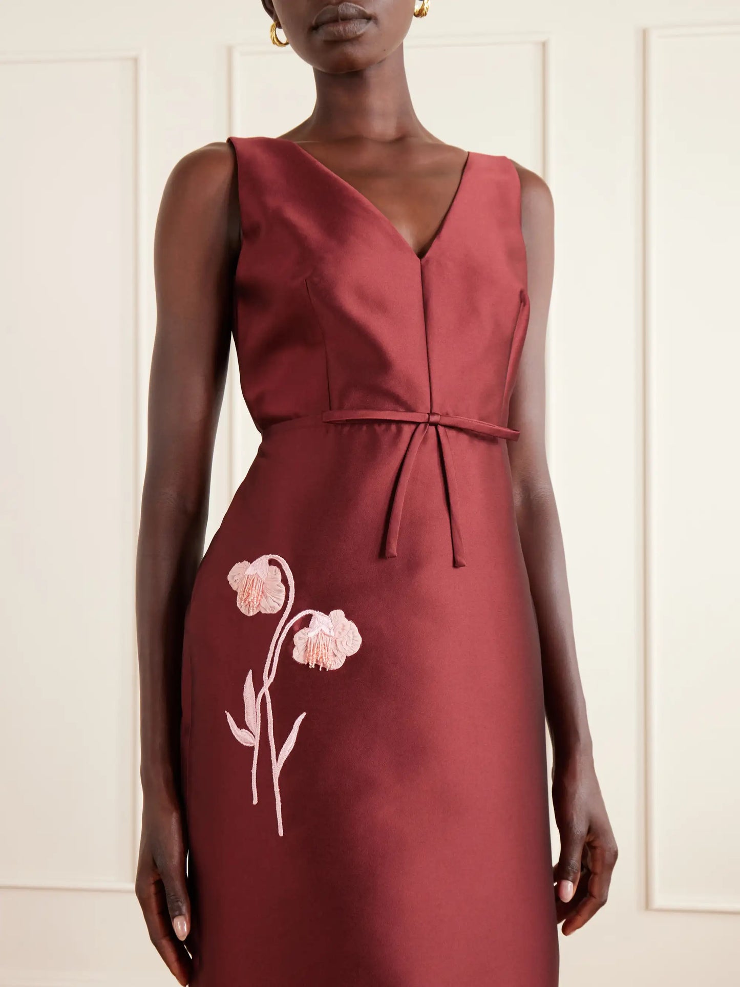 Bow-detailed Embroidered Mikado Gown