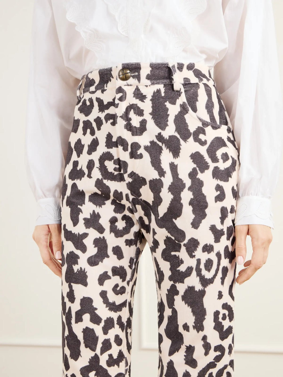 ALIX OF BOHEMIA Bunny Leopard Steppe Cotton-velvet High-rise Flared Jeans