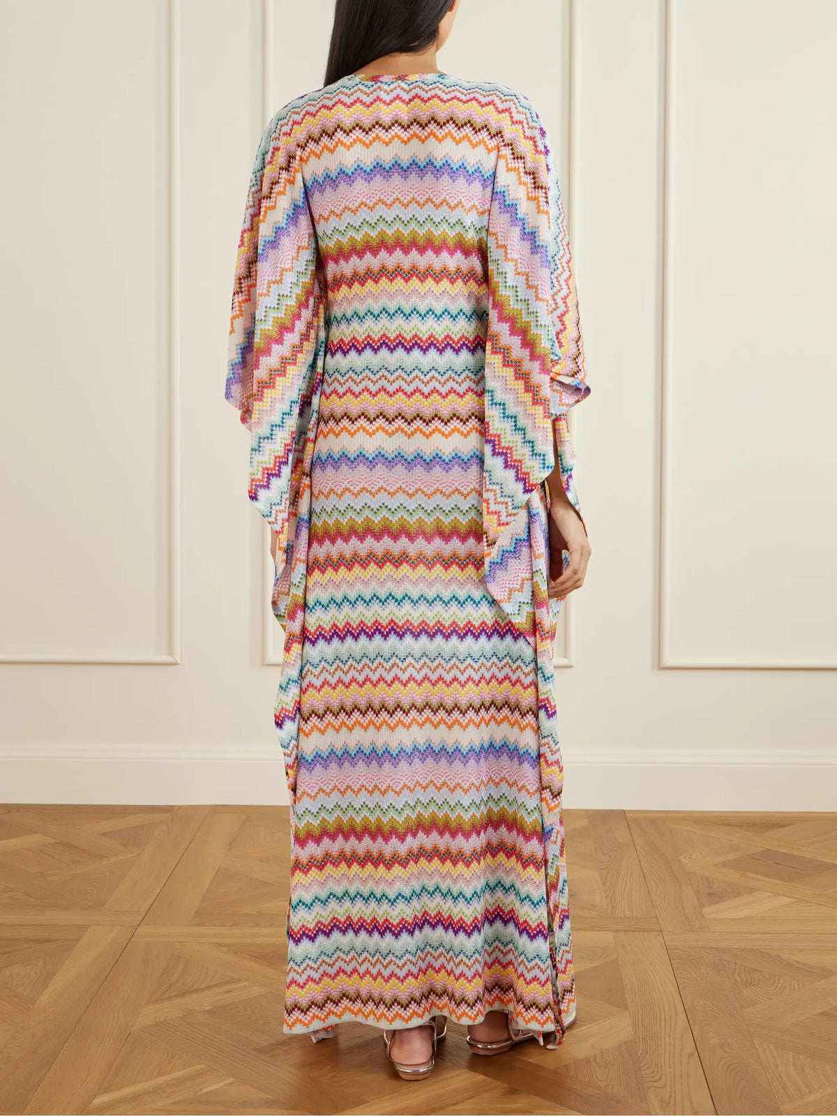 Striped Metallic Crochet-knit Kaftan