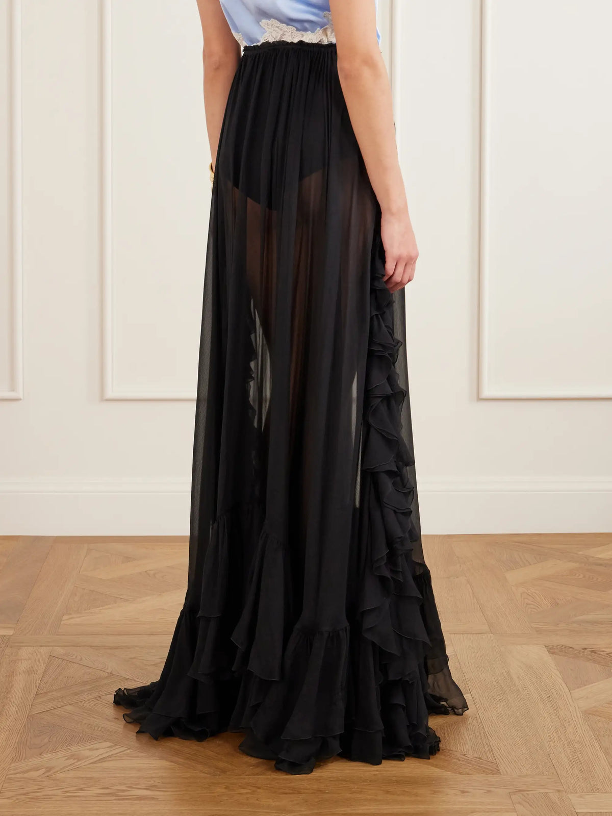 Ruffled Silk-crepon Maxi Skirt