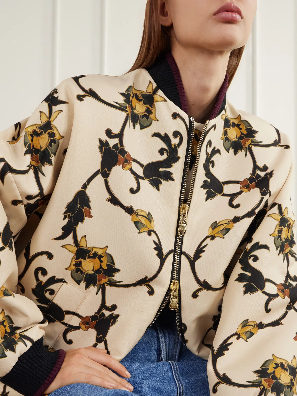 La DoubleJ Brooklyn Floral-print Rib-trimmed Wool-blend Cady Jacket