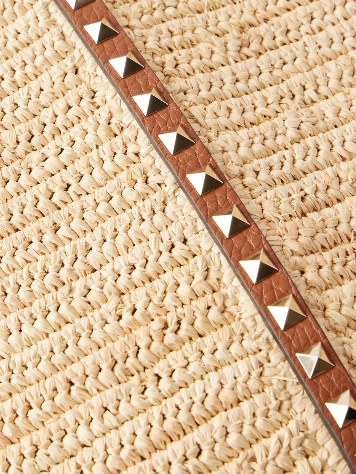 Rockstud Leather-trimmed Raffia Tote