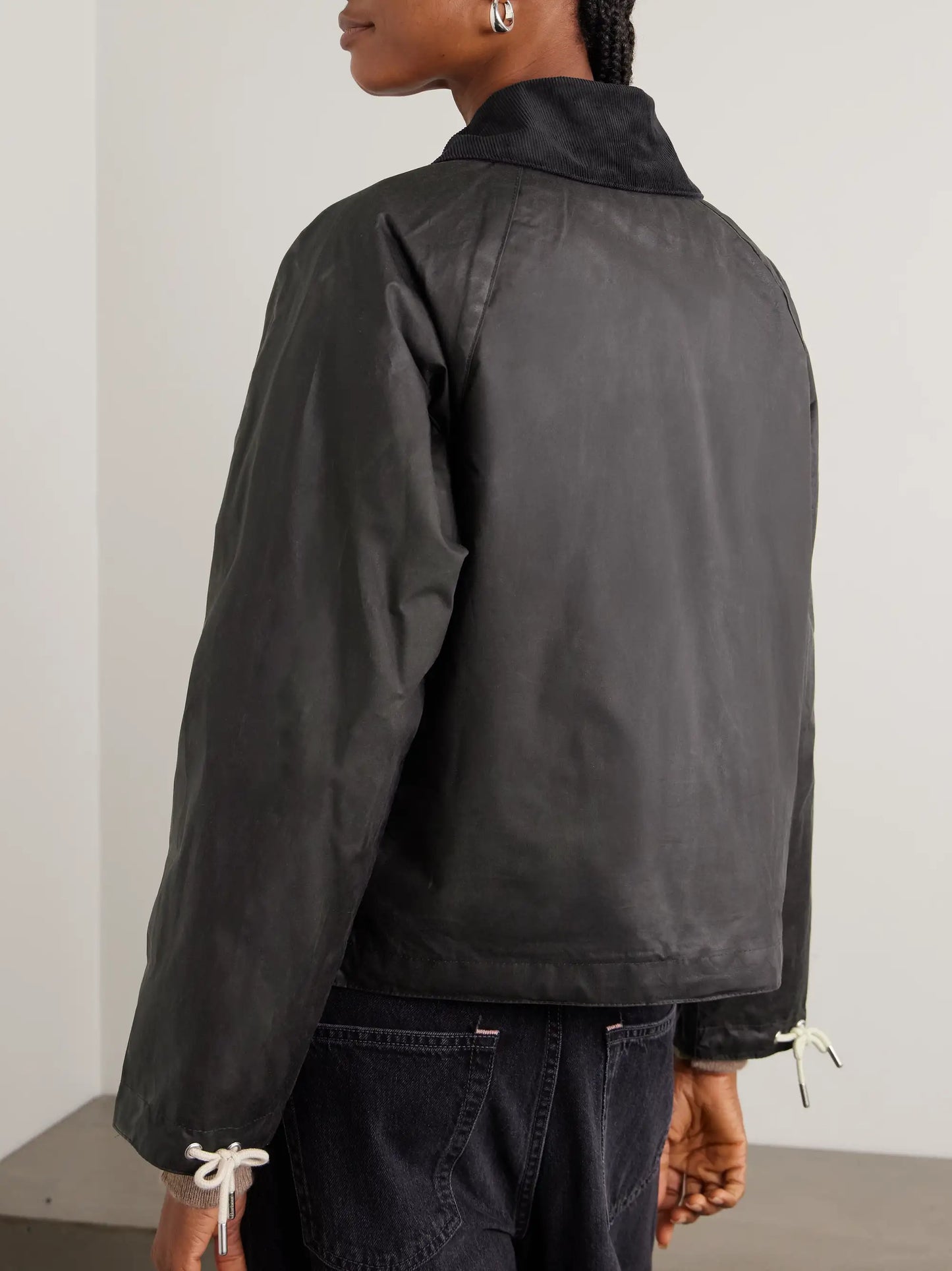 Marron Leather And Corduroy-trimmed Waxed-cotton Jacket