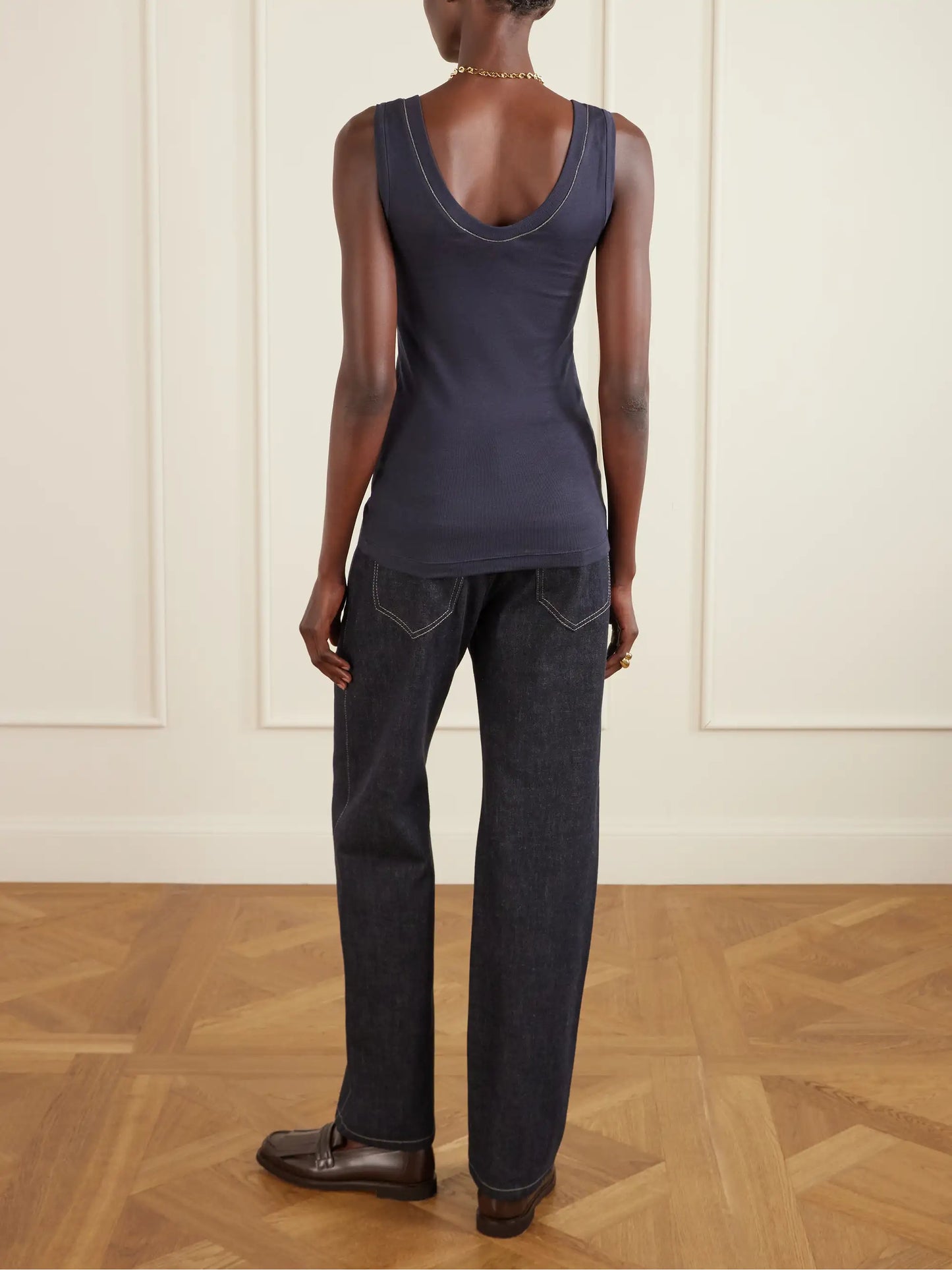 Bead-embellished Ribbed Cotton-blend Jersey Tank