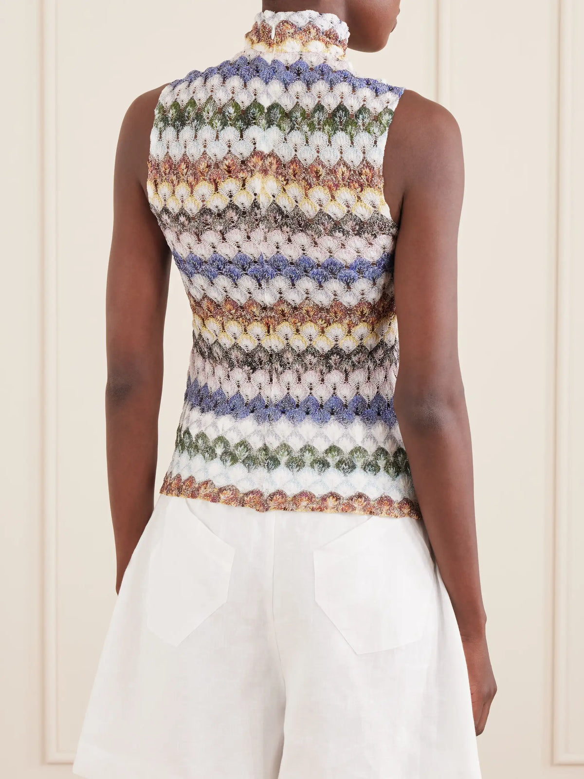Striped Metallic Crochet-knit Tank