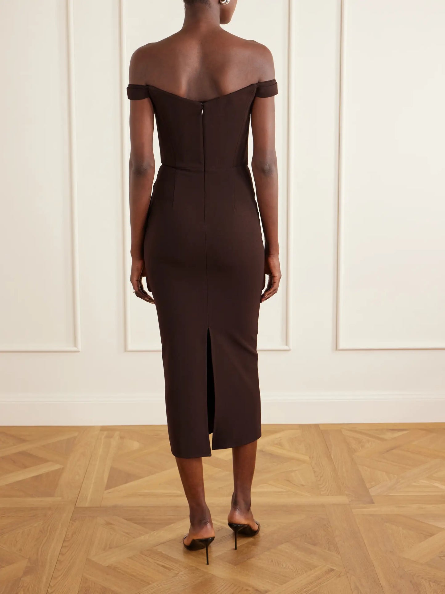 Off-the-shoulder Crepe Midi Dress