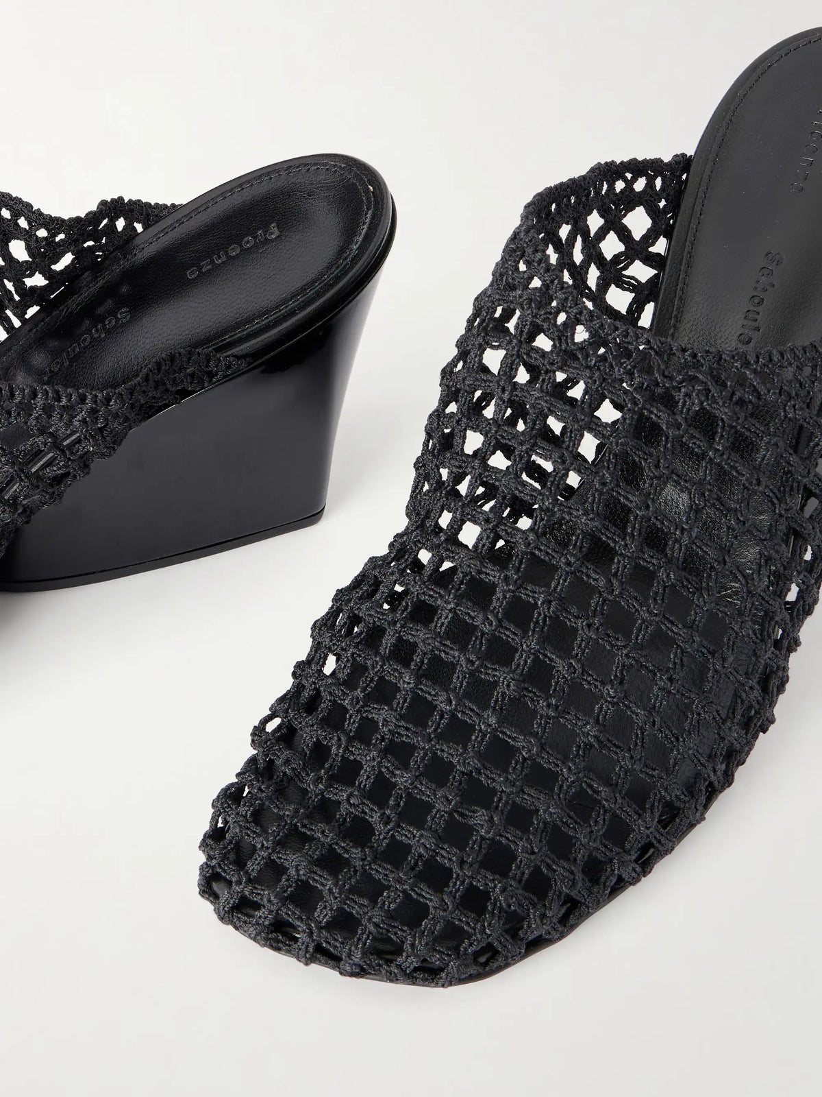 Slant 70 Leather-trimmed Crocheted Mules
