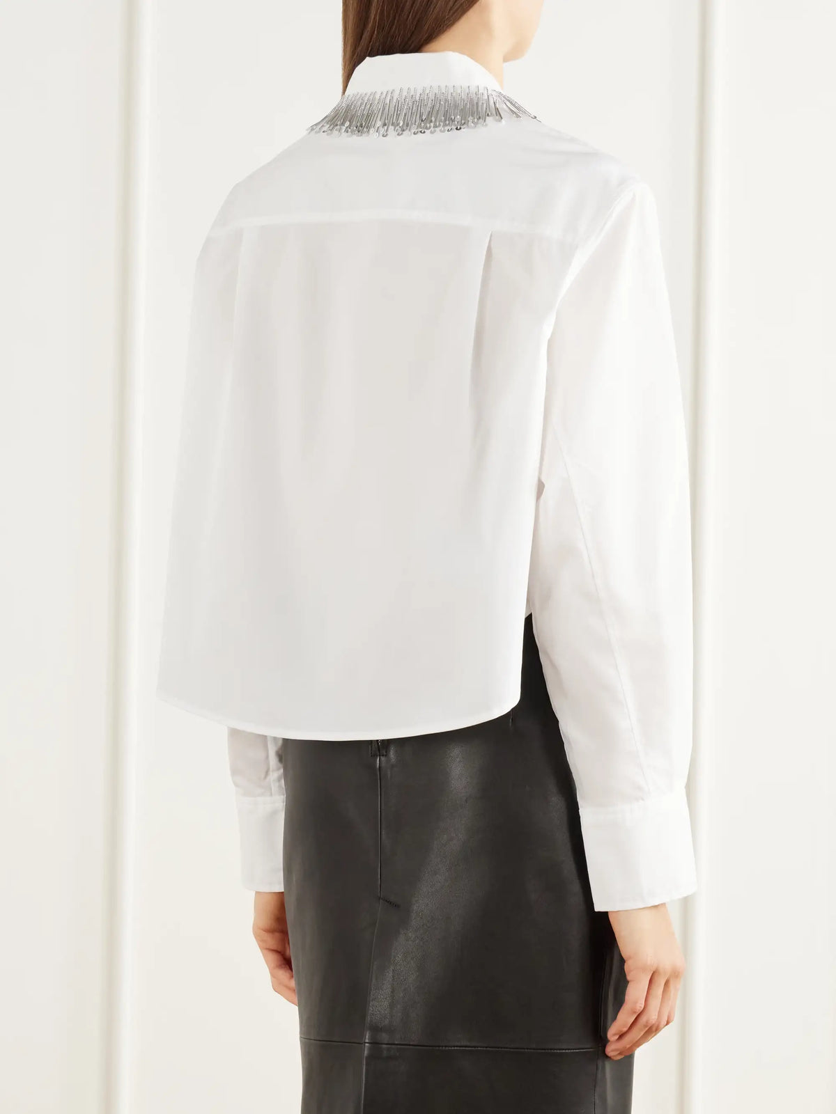 SIMKHAI Renata Cropped Bead-embellished Cotton-blend Poplin Shirt