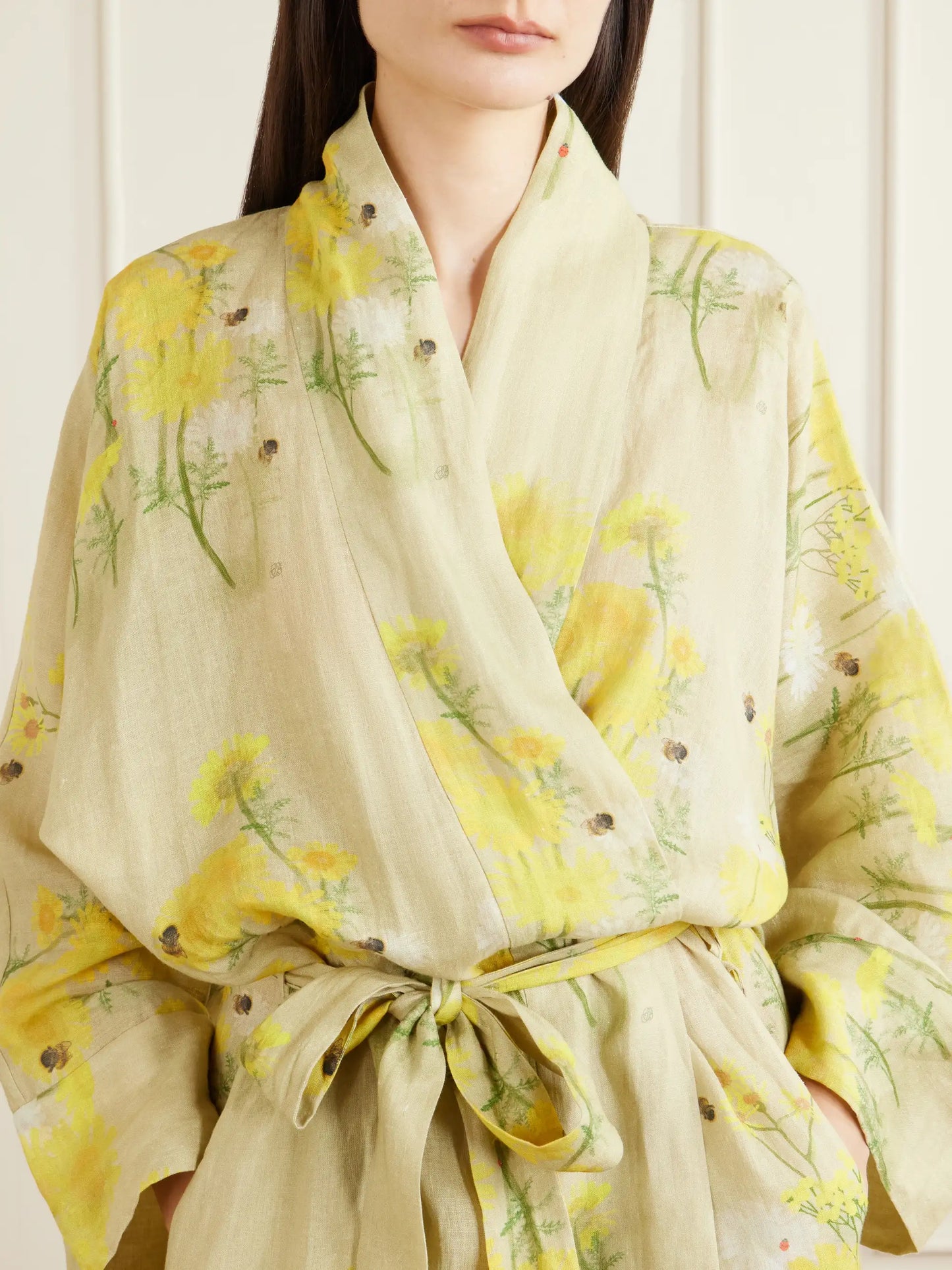 Peignoir Belted Floral-print Linen Maxi Dress