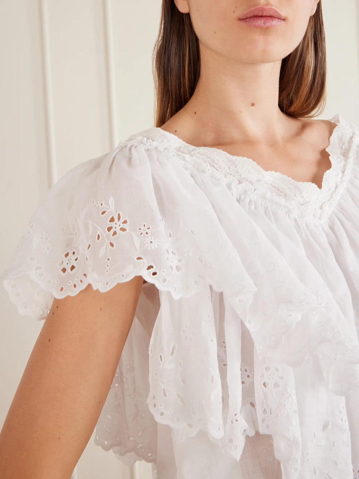 Cropped Ruffled Broderie Anglaise Cotton Top