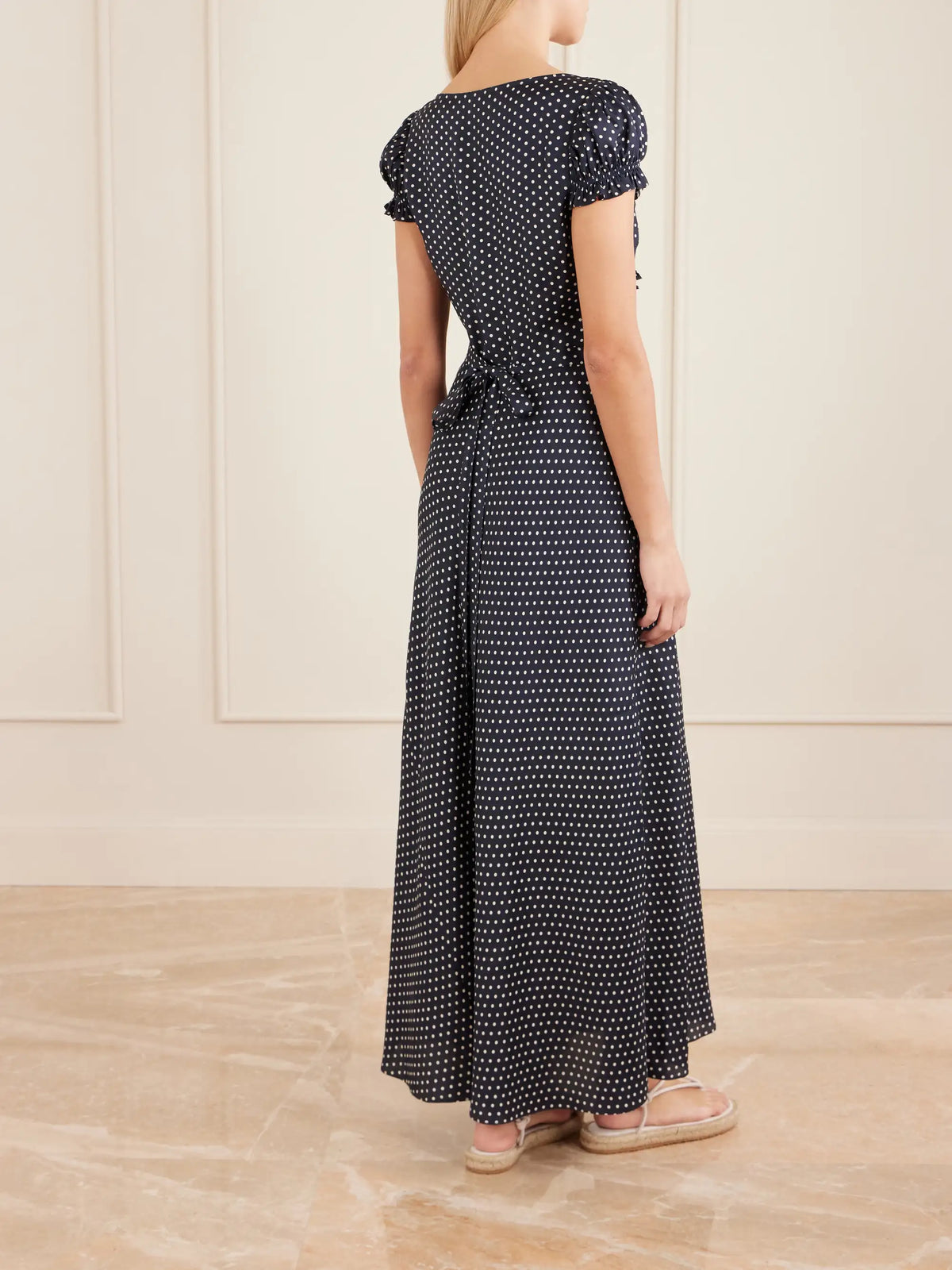 Valerine Gathered Polk-dot Silk-blend Twill Maxi Dress