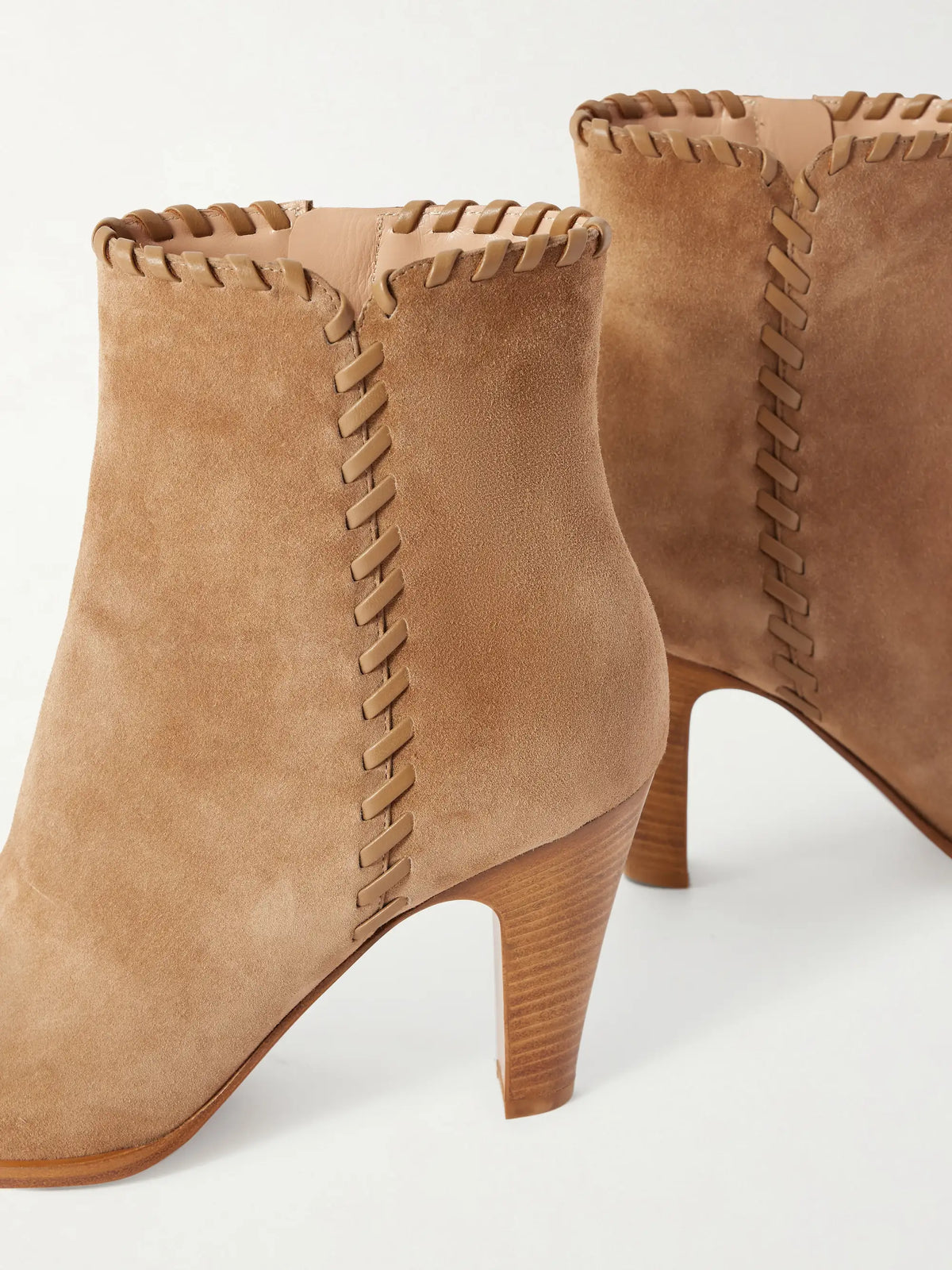 Whipstitched Leather-trimmed Suede Ankle Boots