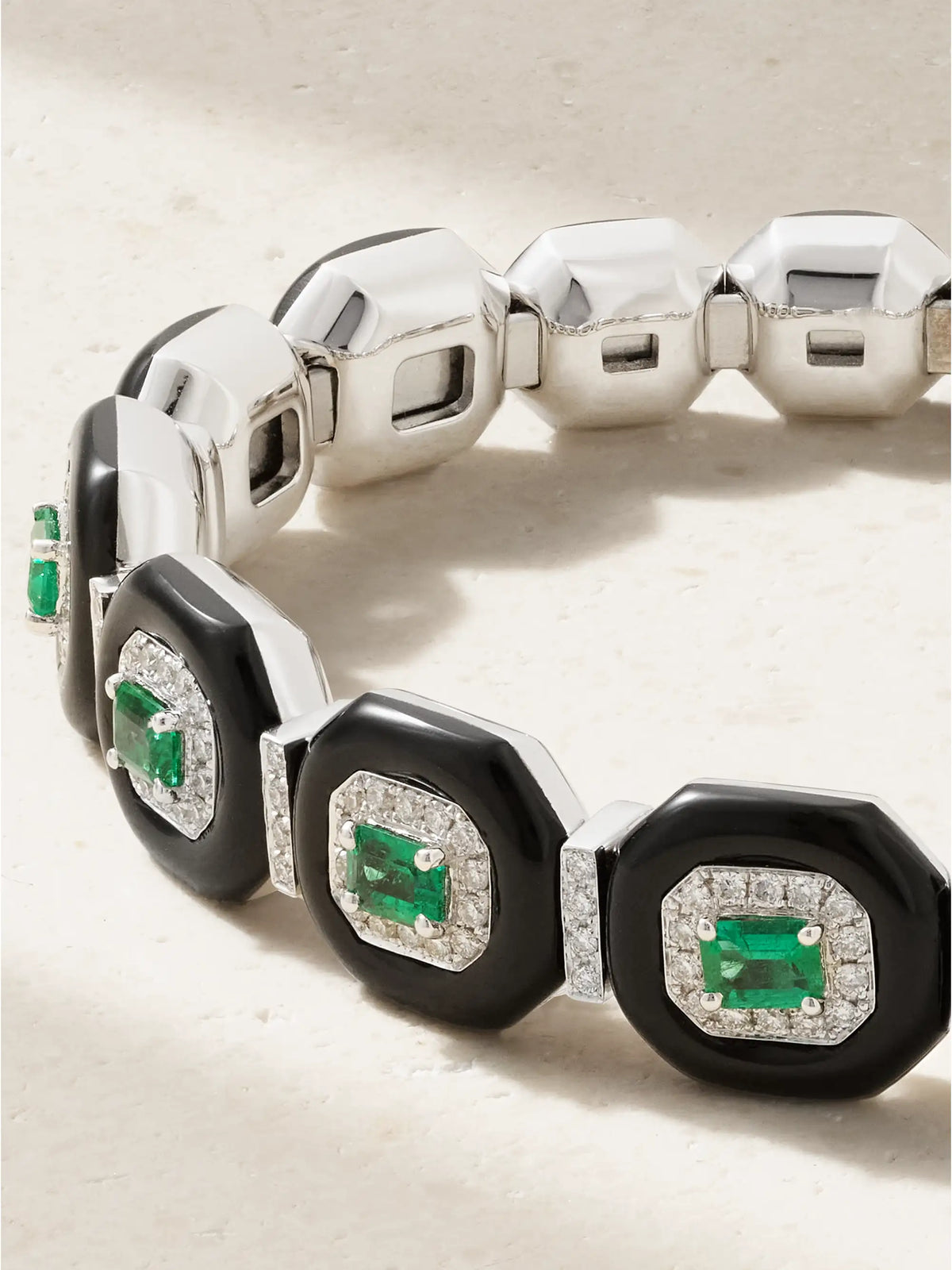 Oui 18-karat White Gold, Emerald, Diamond And Enamel Bangle
