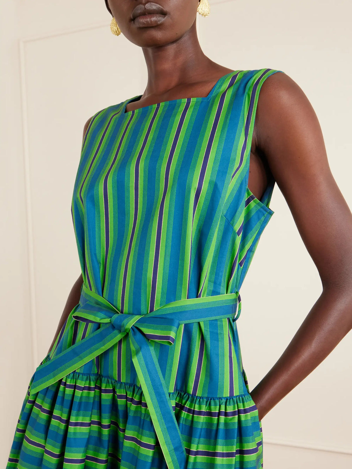Margo Belted Striped Organic Cotton-poplin Midi Dress