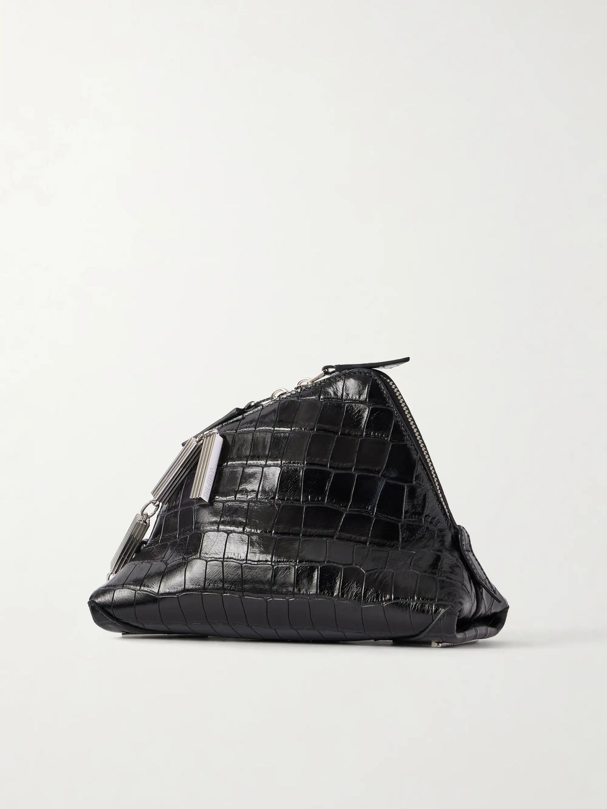 La Scala Asymmetric Croc-effect Leather Clutch