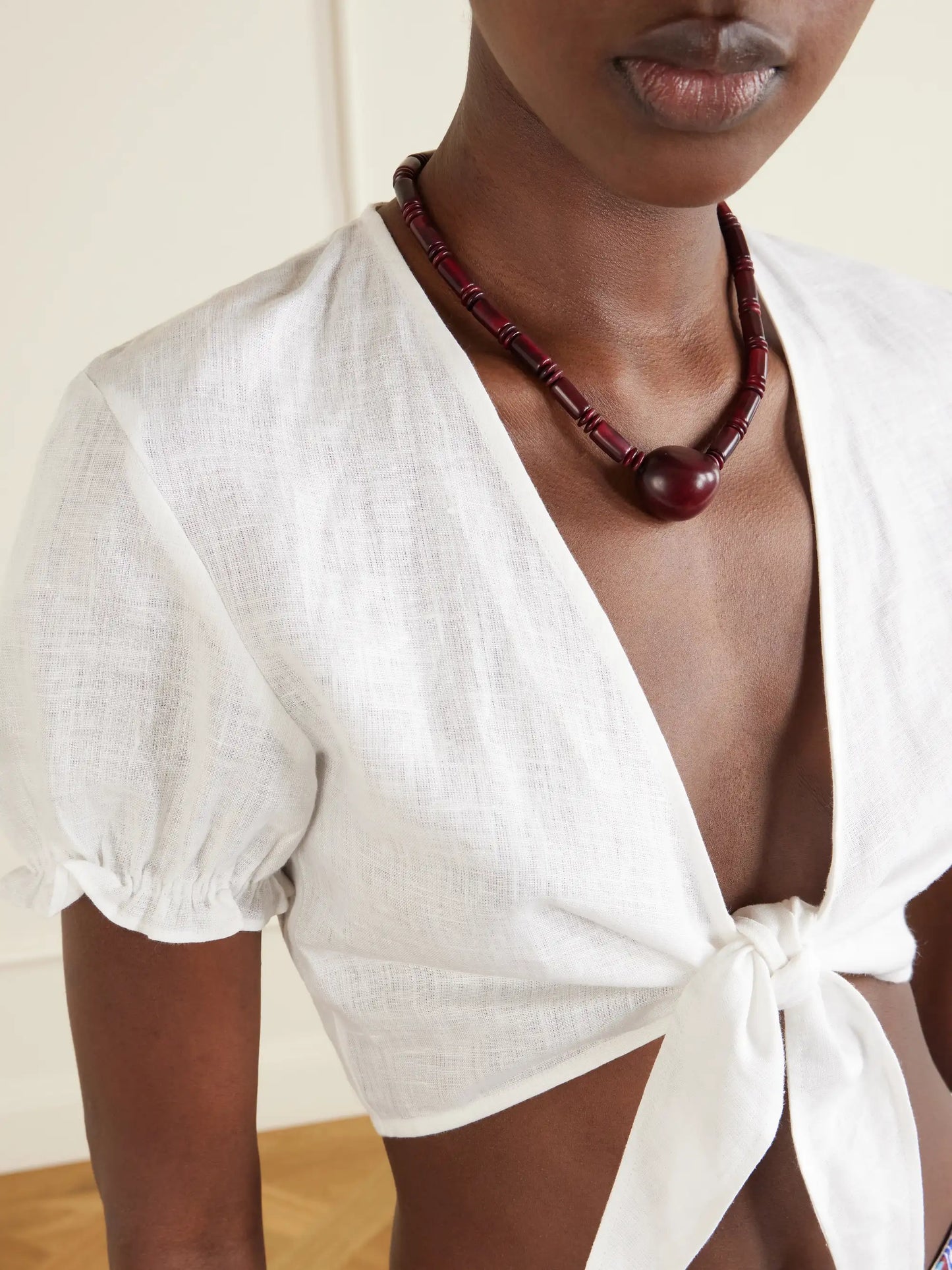 Poppy Knotted Linen Cropped Top