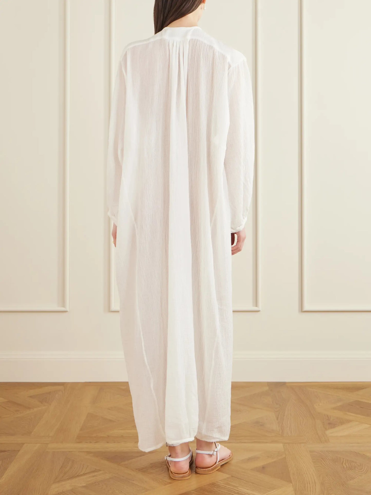 Hazy Gathered Cotton Maxi Dress