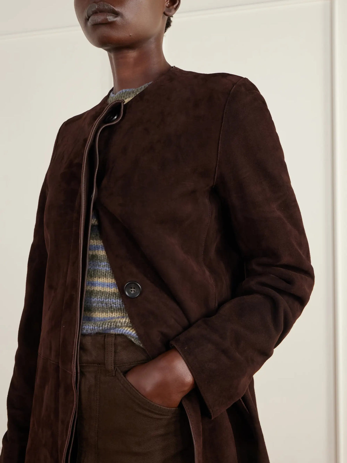 La Ligne Paneled Suede Coat