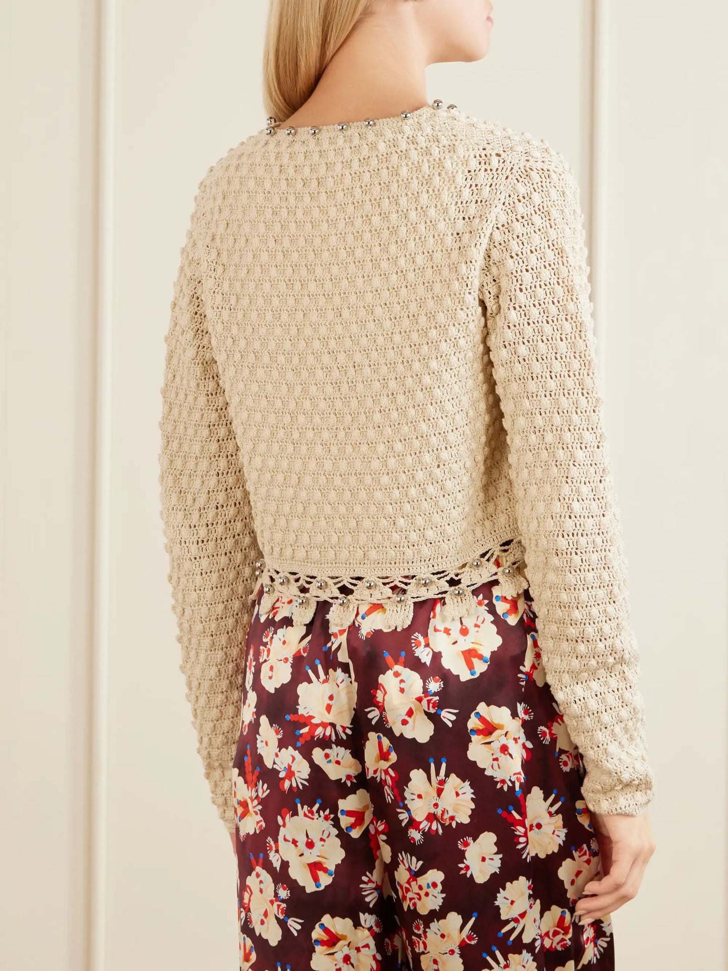 Embellished Crocheted Cotton Cardigan