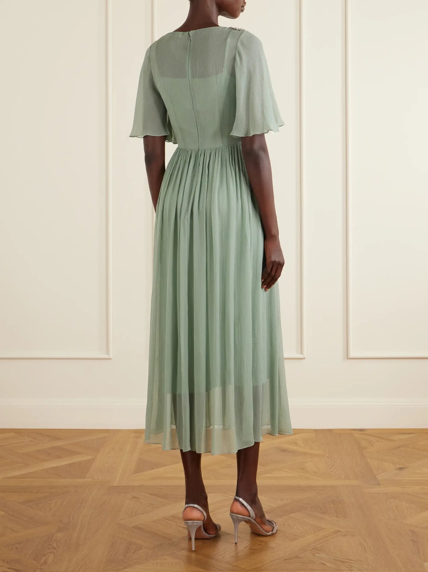 Crystal-embellished Silk Midi Dress