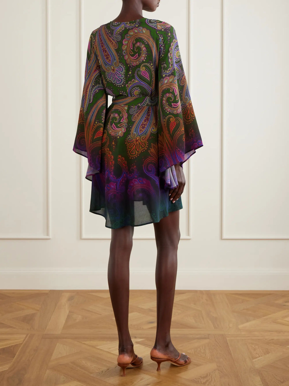 Belted Paisley-printed Jersey Mini Dress