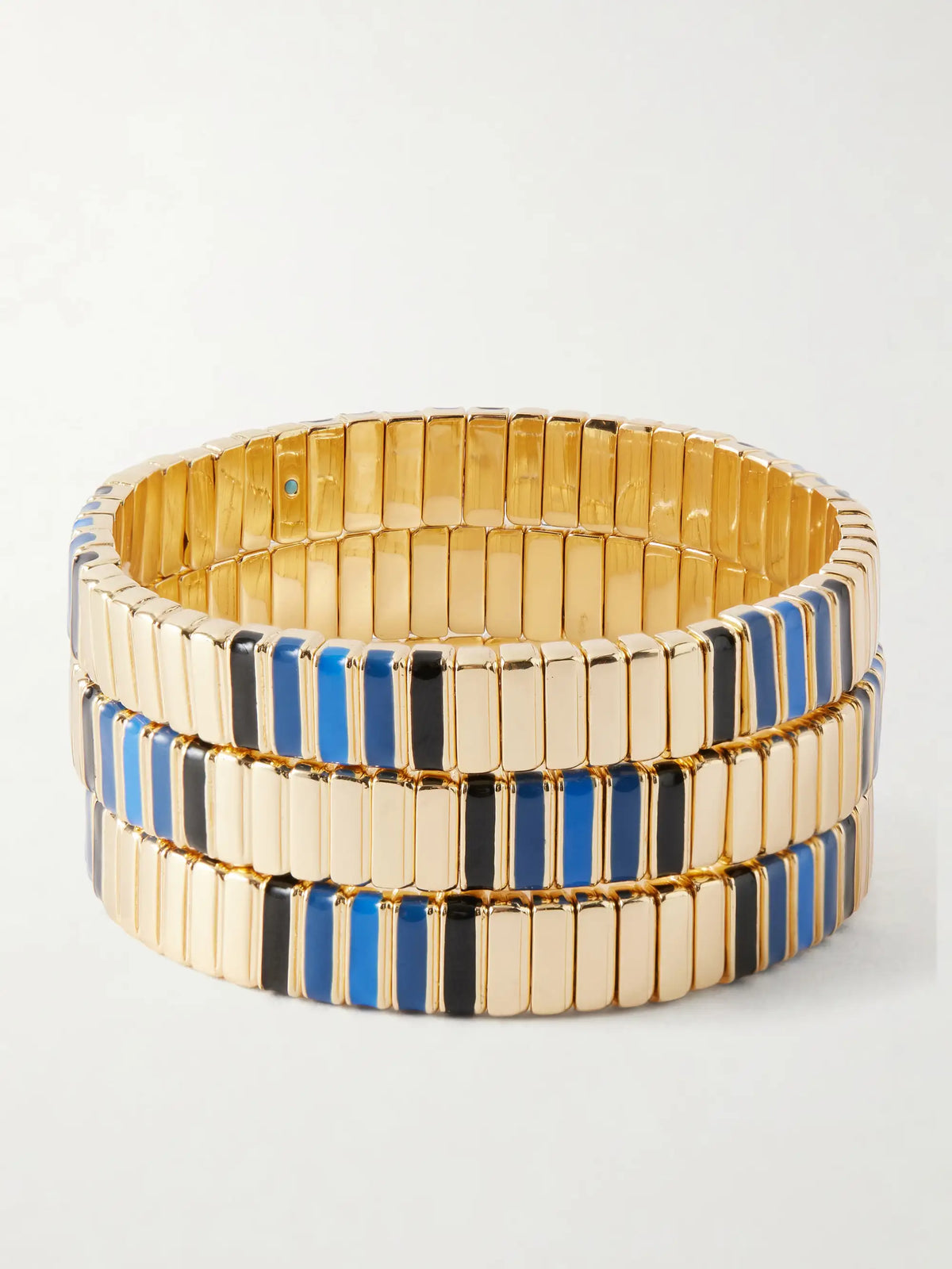 Very Well Done Snaked Set Of Three Gold-tone And Enamel Bracelets