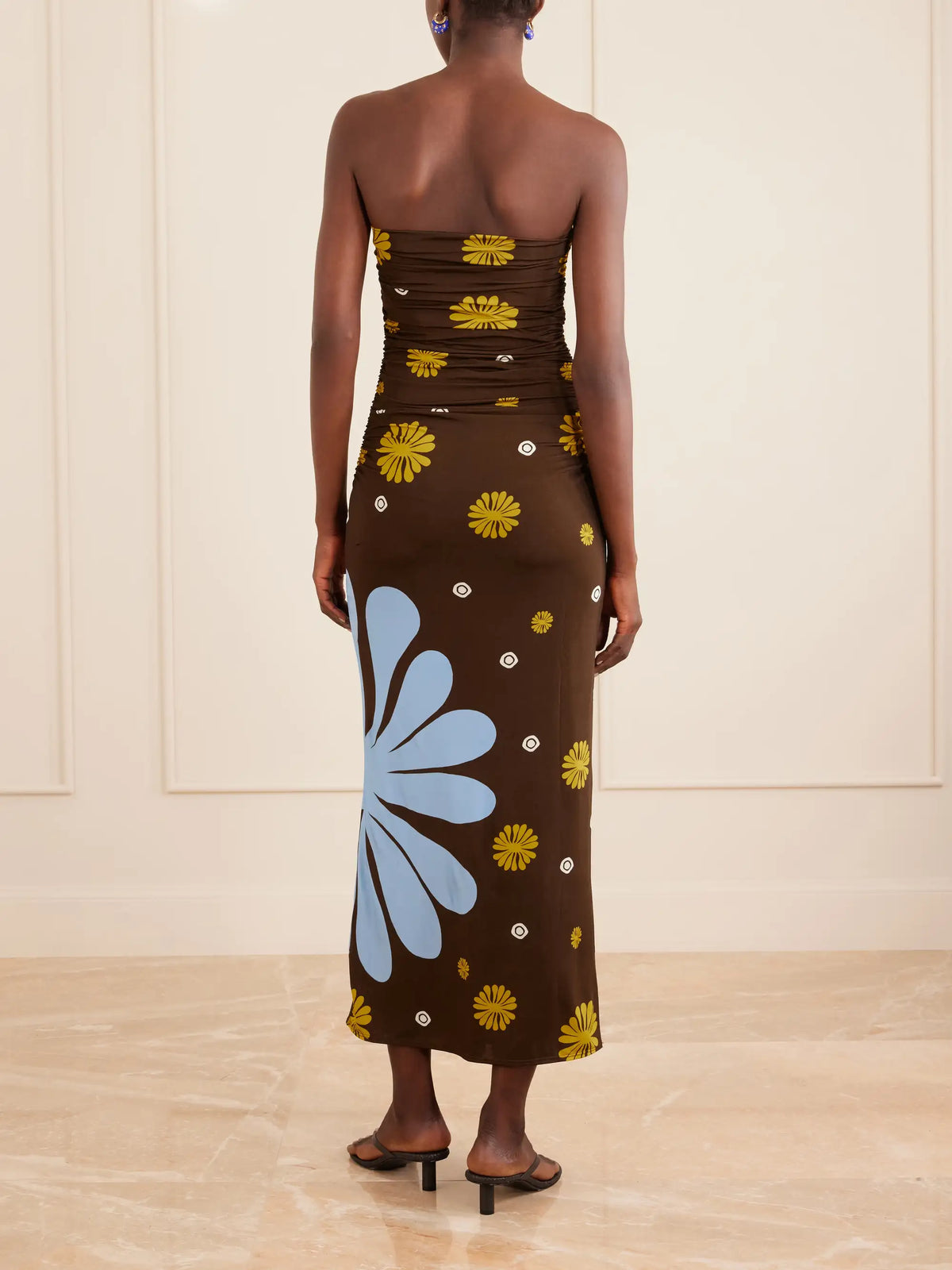 Cala de la Cruz Daphne Ruched Printed Jersey Midi Dress