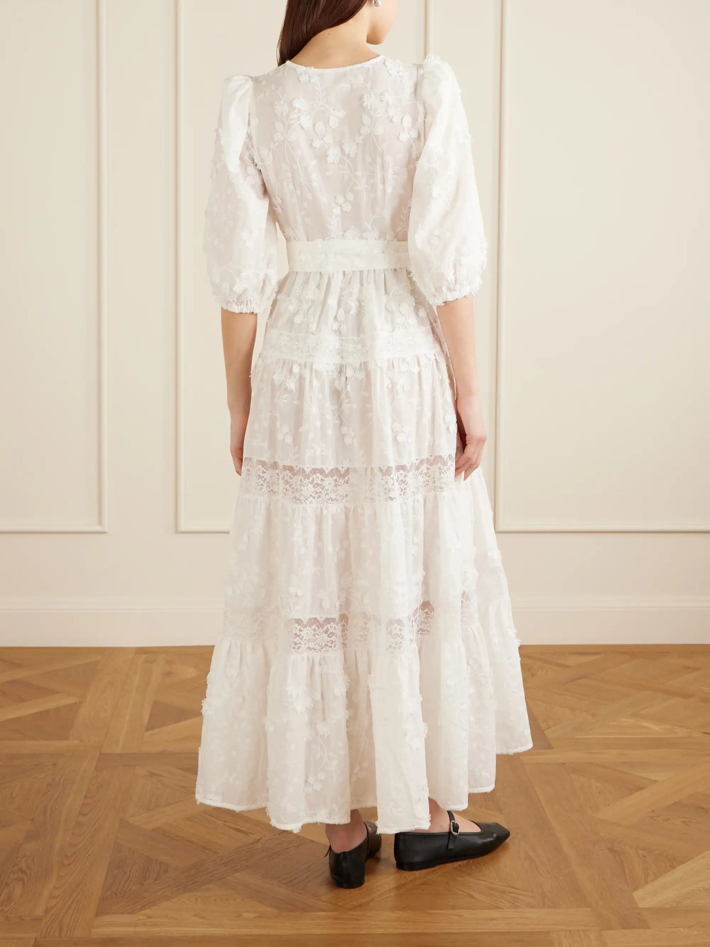 Poppi Belted Tiered Lace-trimmed Broderie Anglaise Cotton Maxi Dress